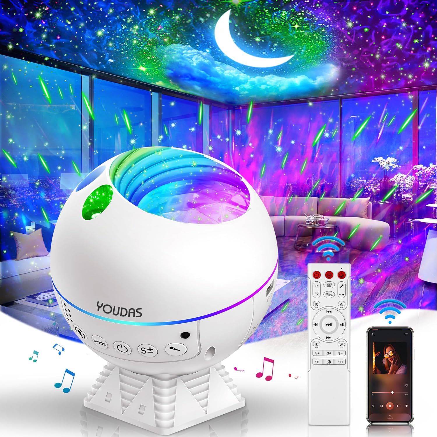 Star Projector, Galaxy Light Projector for Bedroom with Bluetooth Speaker, 43 HD Colors Aurora Projector with Moon Lamp, LED Nebula Projector Starry Night Light Projector for Kids, Adults, Room Decor