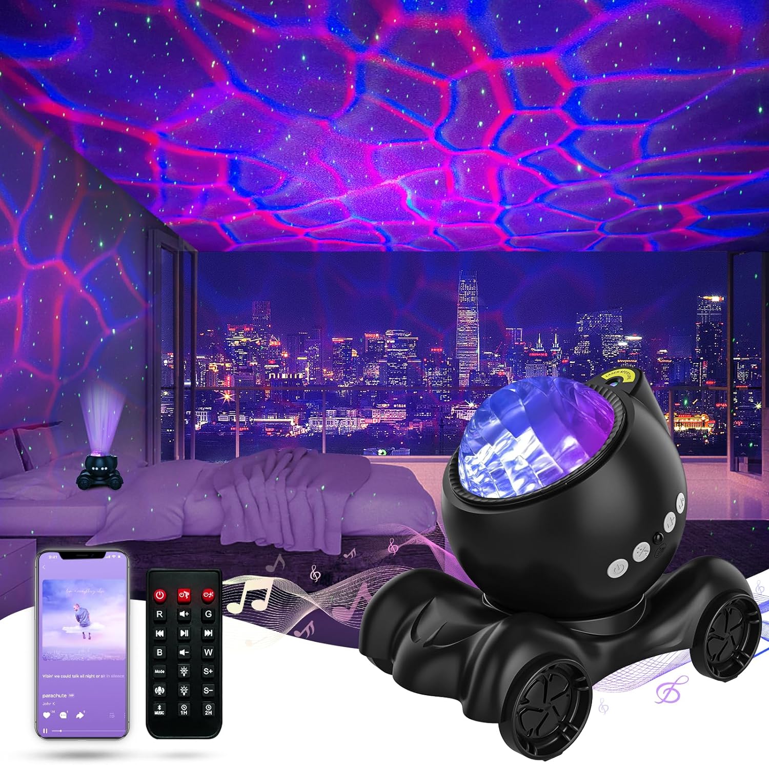 Star Projector, Galaxy Projector Built-in Bluetooth Speaker and 8 White Noise, Night Light Projector for Kids Adults, Aurora Projector for Home Decor/Relaxation/Party/Music/Gift (Black)