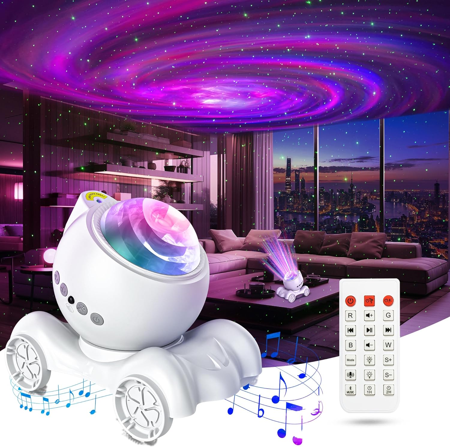 Galaxy Projector, ENOKIK Star Projector Built-in Bluetooth Speaker, Night Light Projector for Kids Adults, White Noise Aurora Projector for Ceiling/Room Decor/Relaxation/Party/Music/Gift (White)