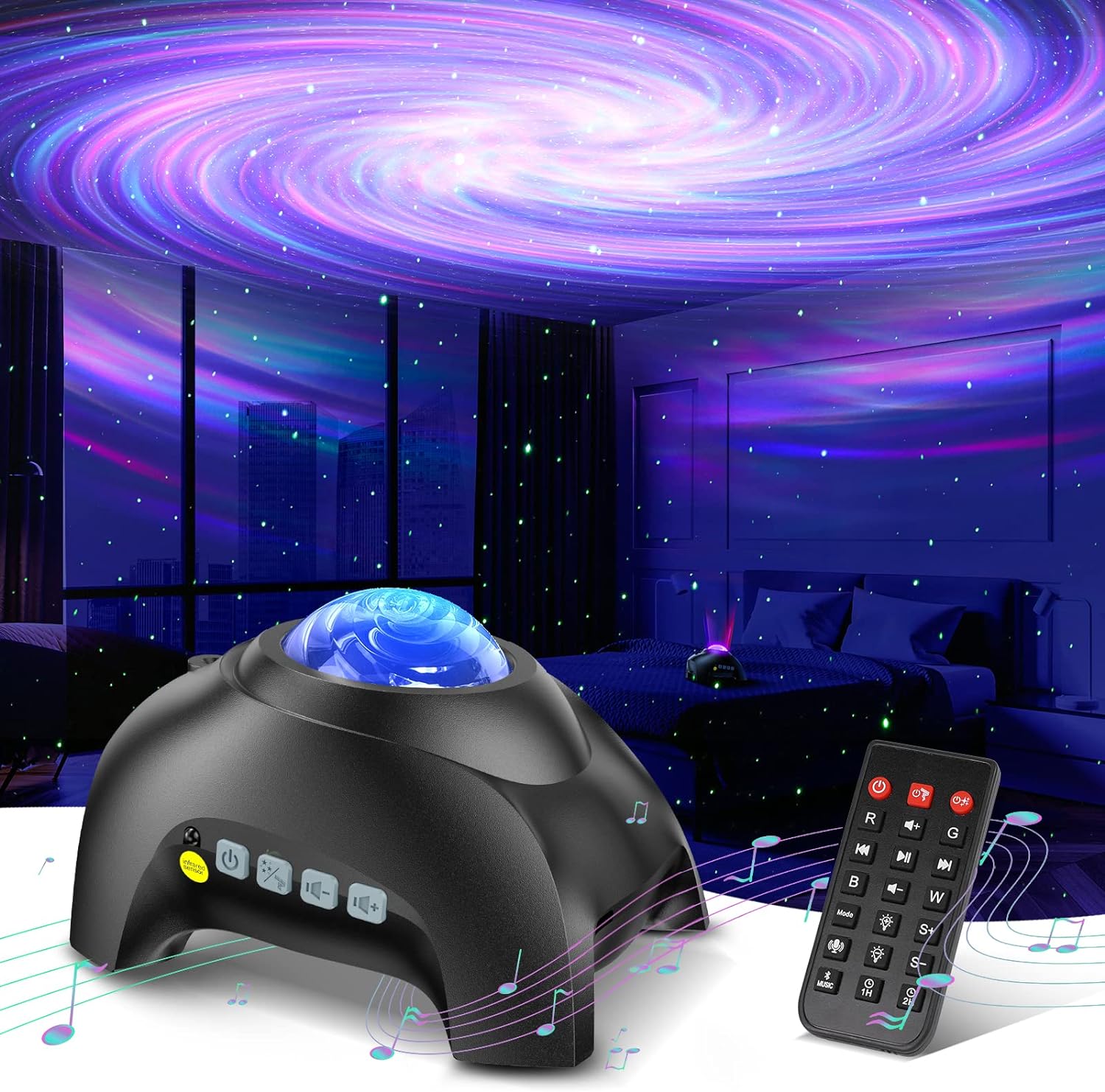 Northern Galaxy Light Aurora Projector with 33 Light Effects, Night Lights LED Star Projector for Bedroom Nebula Lamp, Remote Control, White Noises, Bluetooth Speaker for Parties (Jet Black)