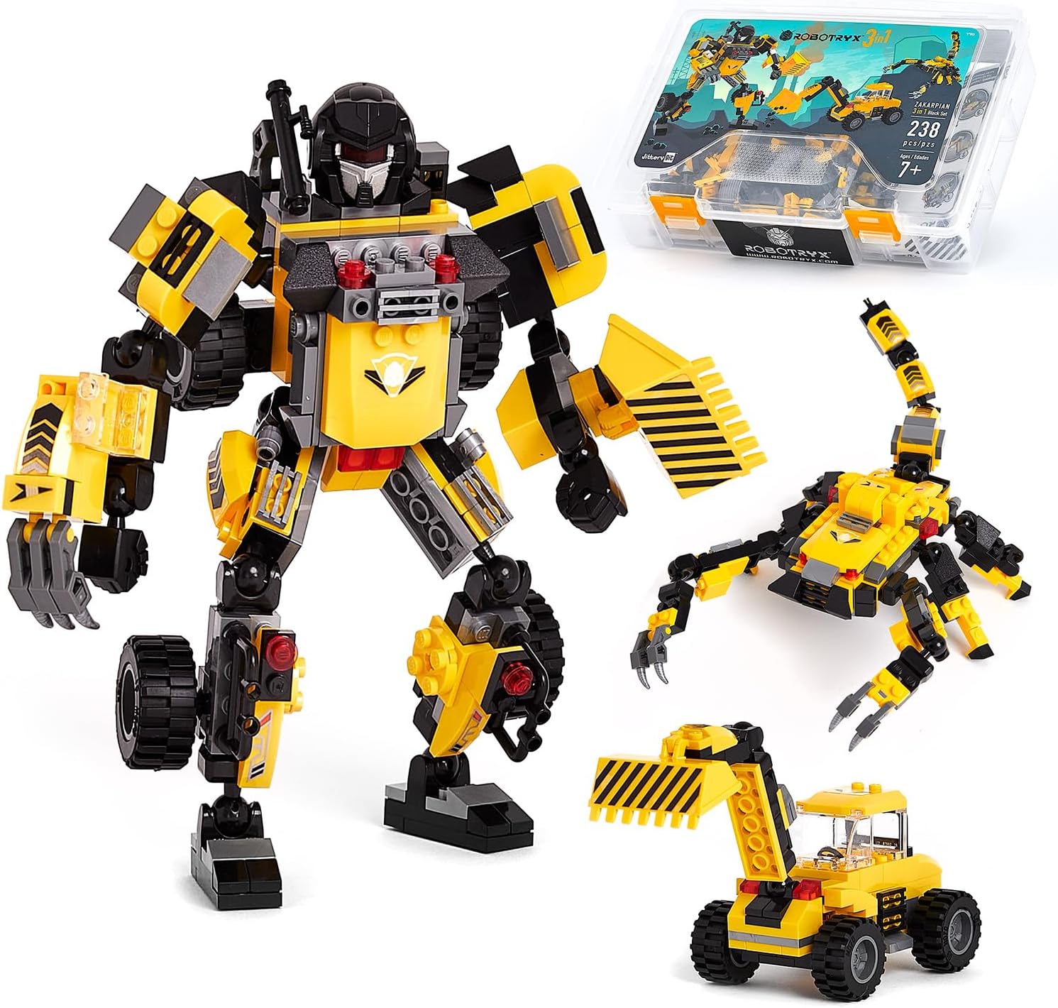 JITTERYGIT Robot Building Toy Gift for Boys, Perfect STEM Gift for Builders Ages 6, 7, 8, 9, and 10 Year Olds, Yellow Zakarpian (238 Pcs) Robotryx