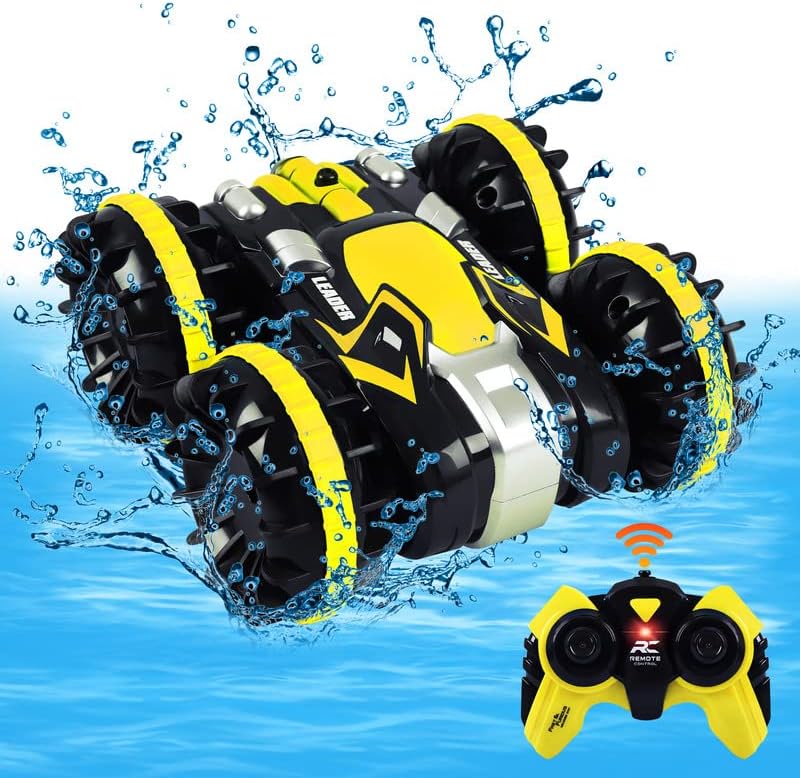 Toys for 5-12 Year Old Boys RC Car for Kids 2.4 GHz Remote Control Boat Waterproof RC Monster Truck Stunt Car 4WD Remote Control Vehicle Boys Girls Birthdays Gifts All Terrain Water Beach Pool Toy