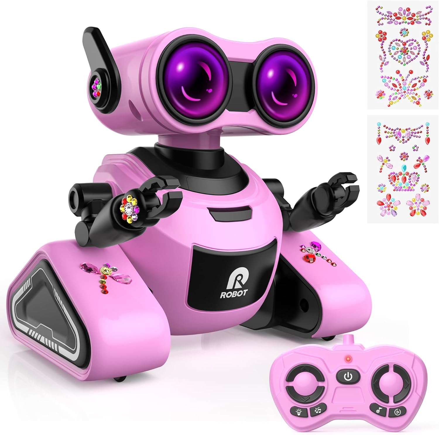 Yerloa Girls Robot Toys with 3D Stickers for 3-5, Remote Control Robot Toy for Kids with Music and 4 Color LED Eyes, Singing, Dancing, Birthday for Boys Girls Aged 3 4 5 6 7 Year Old