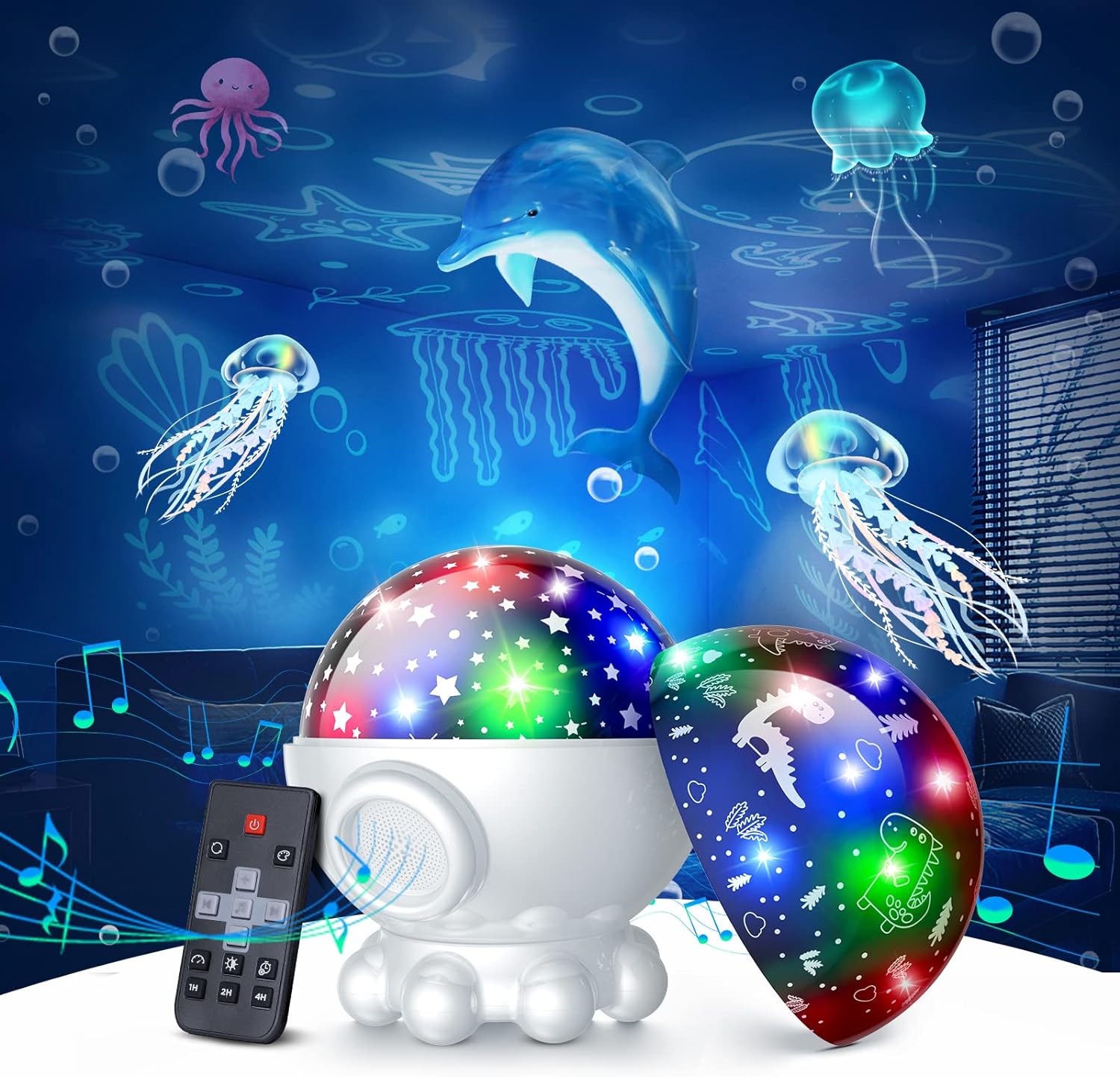 Night Light Projector,Night Light for Kids Room with Remote and Timer,360 Rotation,3 Projection Films,17 Light Modes,9 Lullaby Songs,Kids Night Light,Birthday Christmas Gifts for Boys Girls