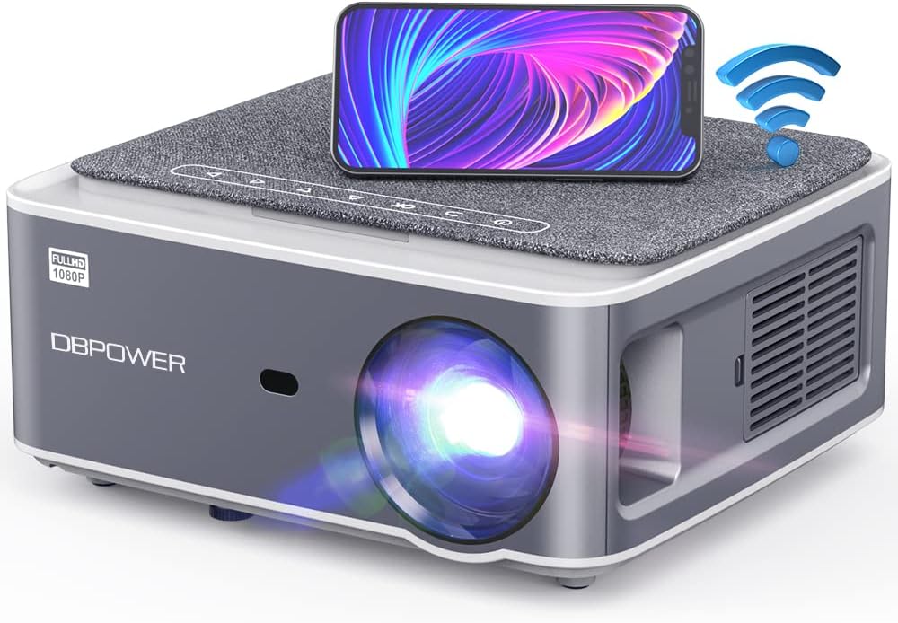 DBPOWER Native 1080P 5G 4K WiFi Projector, Upgrade 20000L 500 ANSI FHD Outdoor Movie Projector, Support 4P+4D Keystone/Zoom/PPT, 300 Portable Mini Video Projector Compatible w/Phone/Laptop/DVD/PC/TV