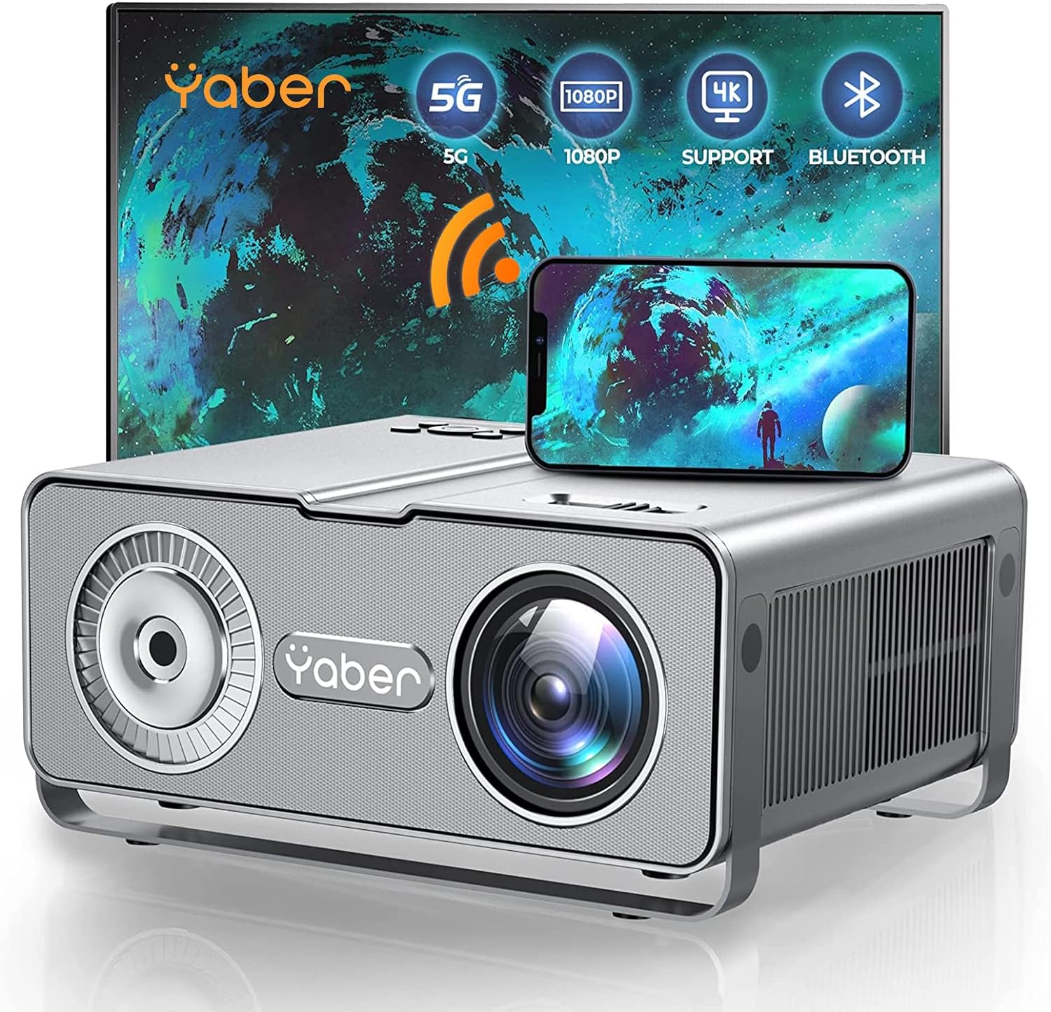 YABER Projector with 5G Wifi and Bluetooth, 15000L Native 1080P HD Portable Projector 4K Support, Outdoor Movie Projector with Bag Compatible with iOS/Android/HDMI/TV stick/PS5