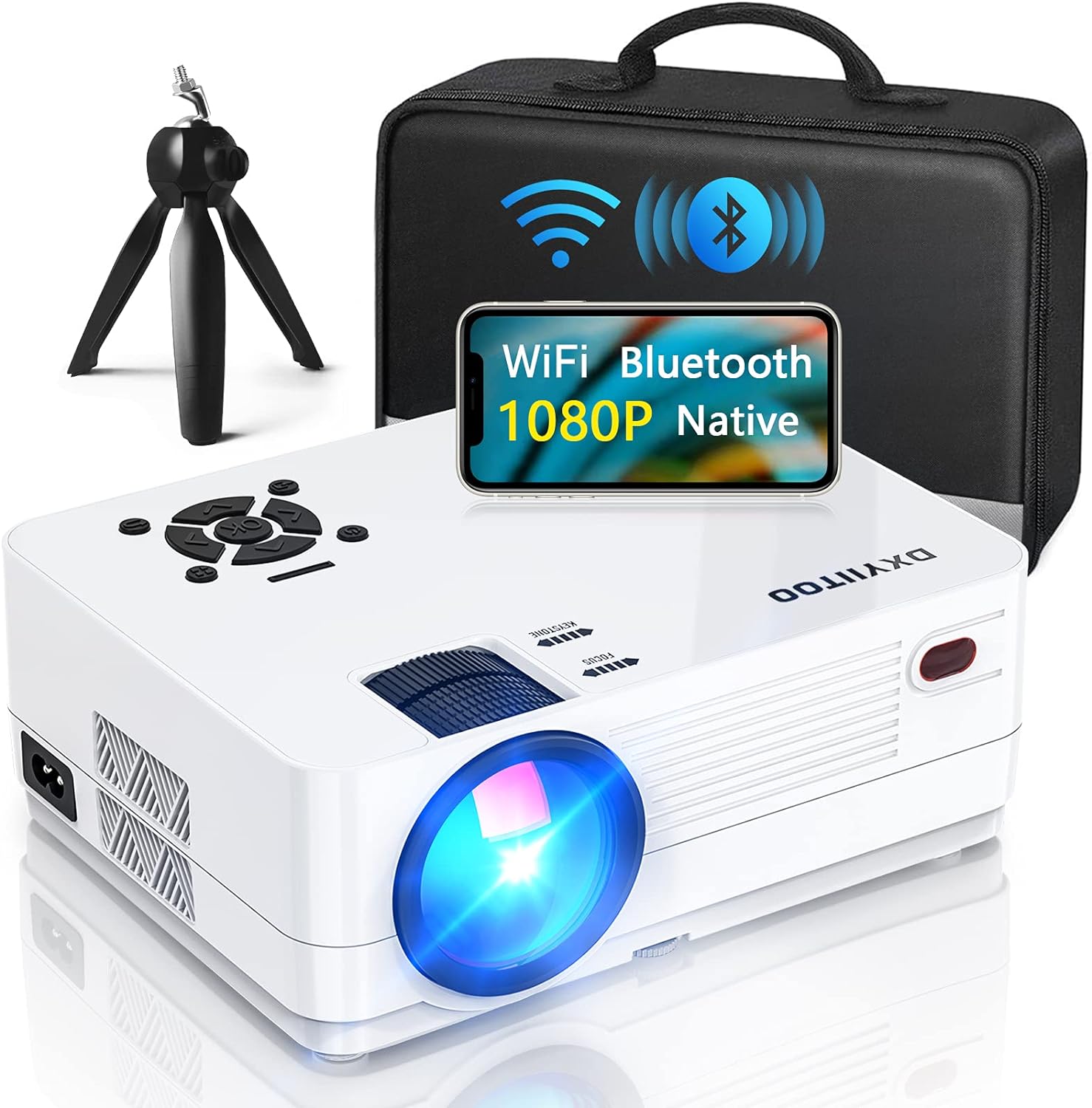 Native 1080P Projector with WiFi and Two-Way Bluetooth, Full HD Movie Projector for Outdoor Movies, 300 Display Projector 4k Home Theater, Compatible with iOS/Android/PC/XBox/PS4/TV Stick/HDMI/USB