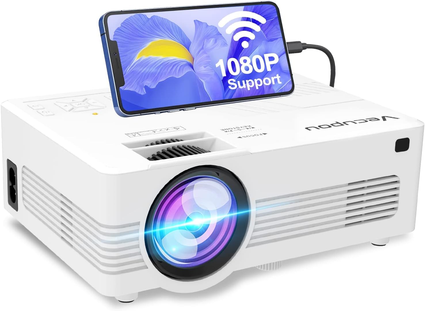 [WiFi Projector] XRPrime 7500Lumens Mini Projector, Full HD 1080P 200'' Display Supported, Compatible with Smartphones, TV Stick, Video Games, DVD Player, HDMI/AV/VGA/USB for Outdoor Movies, HI-06