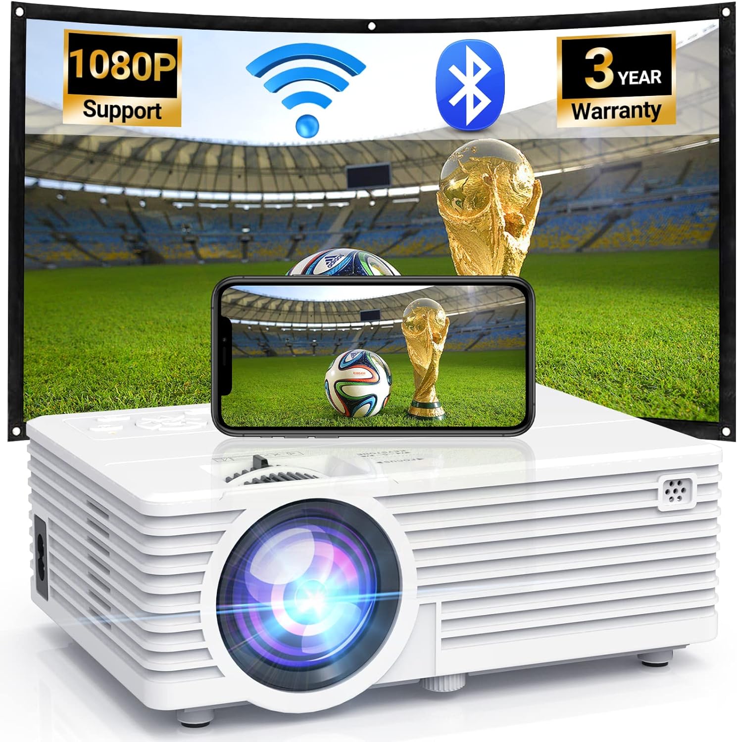 Projector with WIFI and Bluetooth, Updated 9500L Full HD 1080P Supported Home Movie projector, Portable Outdoor Projector Compatible with HDMI, USB, TV Stick, Smartphone, Laptop (blue)