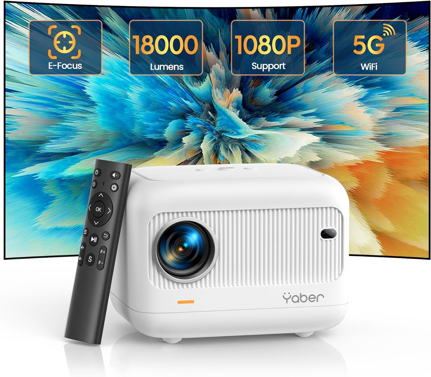 [Electric Focus]Mini Projector with 5G WiFi and Bluetooth 5.2,YABER 18000 Lumen 1080P Outdoor Projector Support 40 Keystone Correction,Portable Projector for Phone/ TV Stick/Laptop/PS5