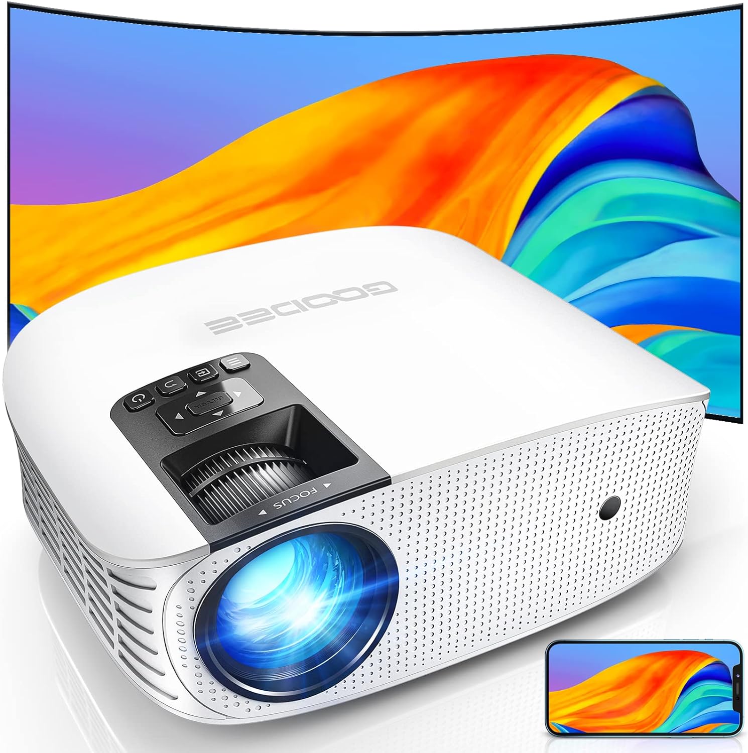 Projector with 5G WiFi and Bluetooth, GooDee Full HD 1080P Outdoor Portable Video Projector Support 4K, Home Theater Movie Projector Compatible with HDMI, USB, Laptop, iOS & Android Phone