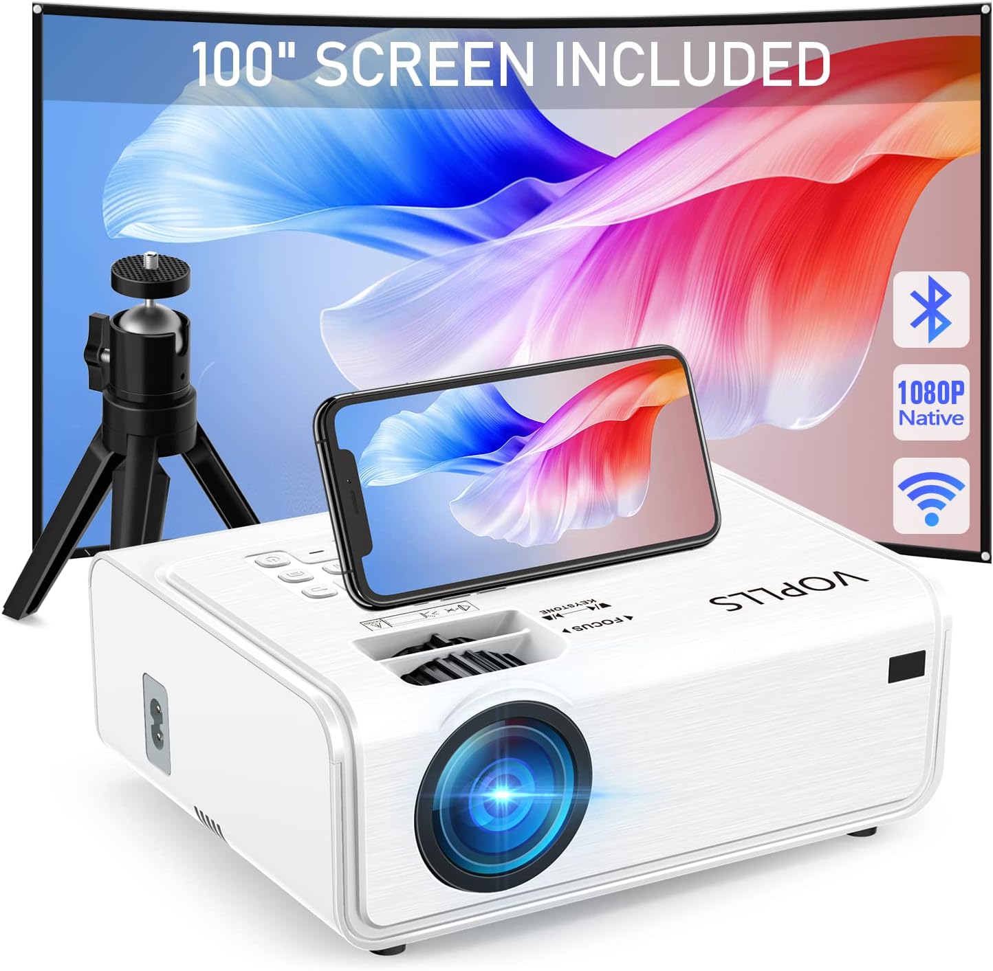 [Electric Keystone] Projector with WiFi and Bluetooth, VOPLLS 5G Native 1080P Projector, 500 ANSI Lumens, Outdoor Movie Projector 4K Support, 50Zoom, Compatible with TV Box/PS5/iOS/Android Phone