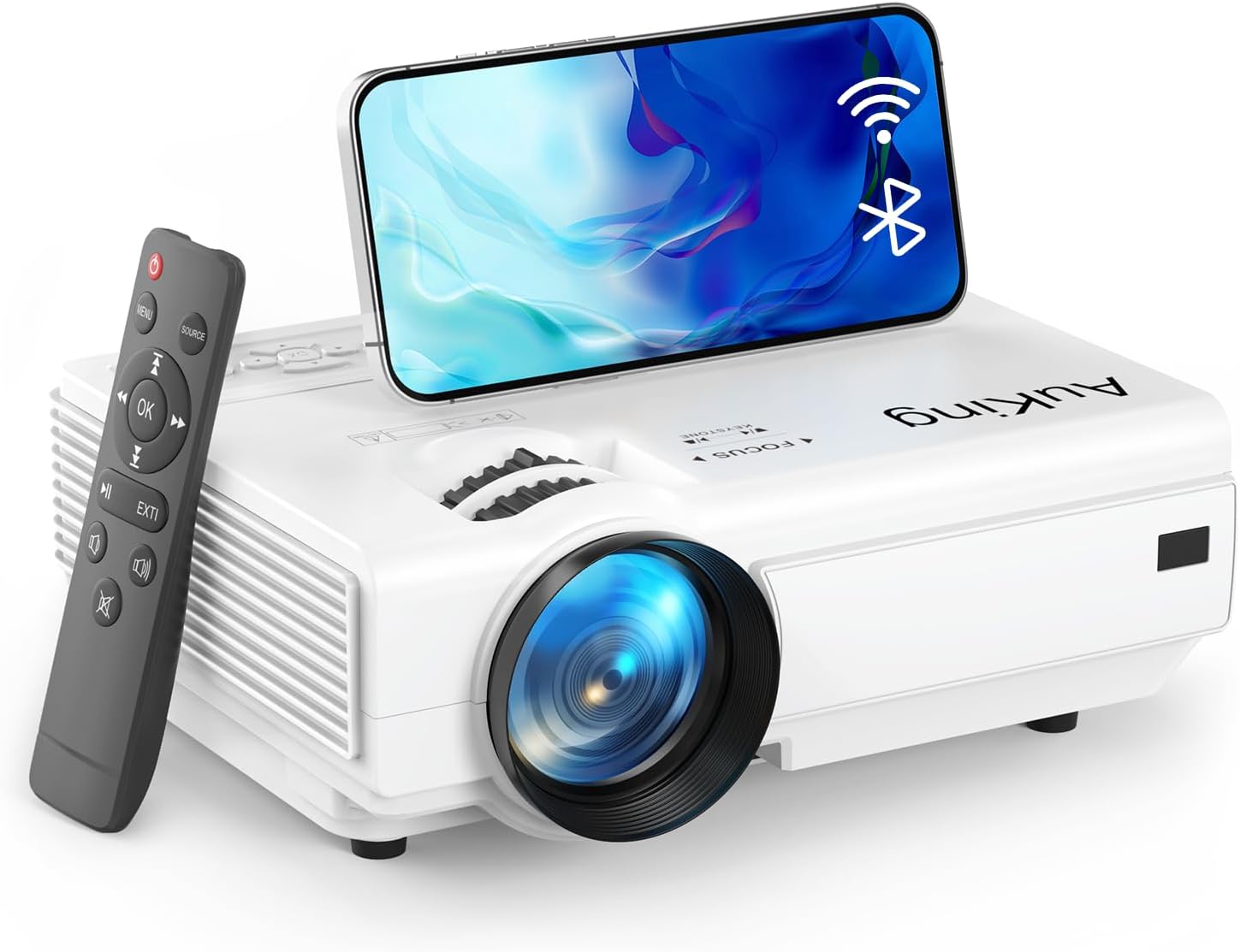 AuKing Projector with WiFi and Bluetooth, 2024 Upgraded Mini Projector, Full HD 1080P Home Theater Video Projector, Compatible with HDMI/USB/VGA/AV/Smartphone/TV Box/Laptop