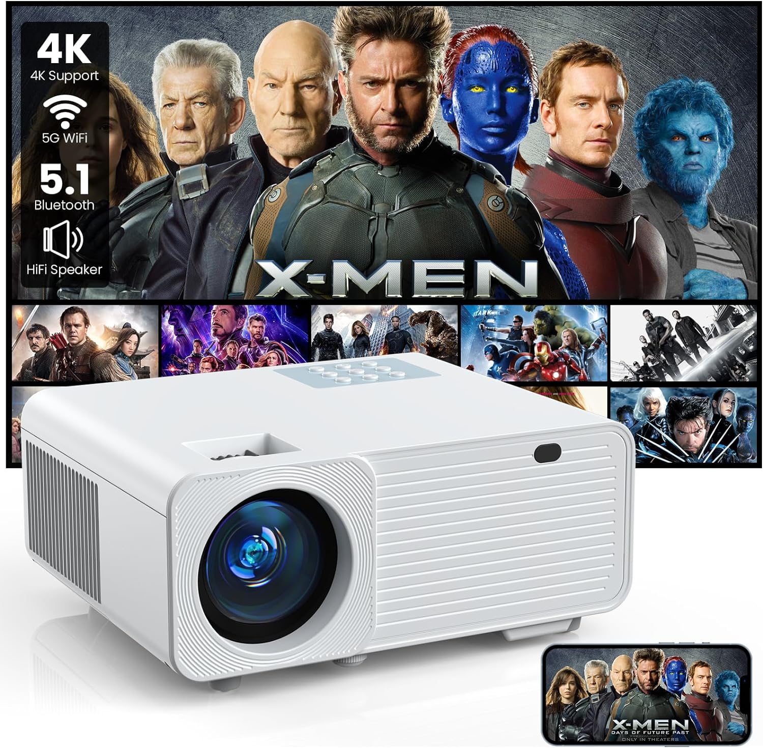 Native 1080P HD Projector, 5G WiFi Bluetooth Mini Projectors, 13000lux 400 ANSI Portable Home Video Proyector, Supports 4K & Zoom, Compatible with HDMI USB/ AV/ Smartphone/TV Stick/PS5/Windows