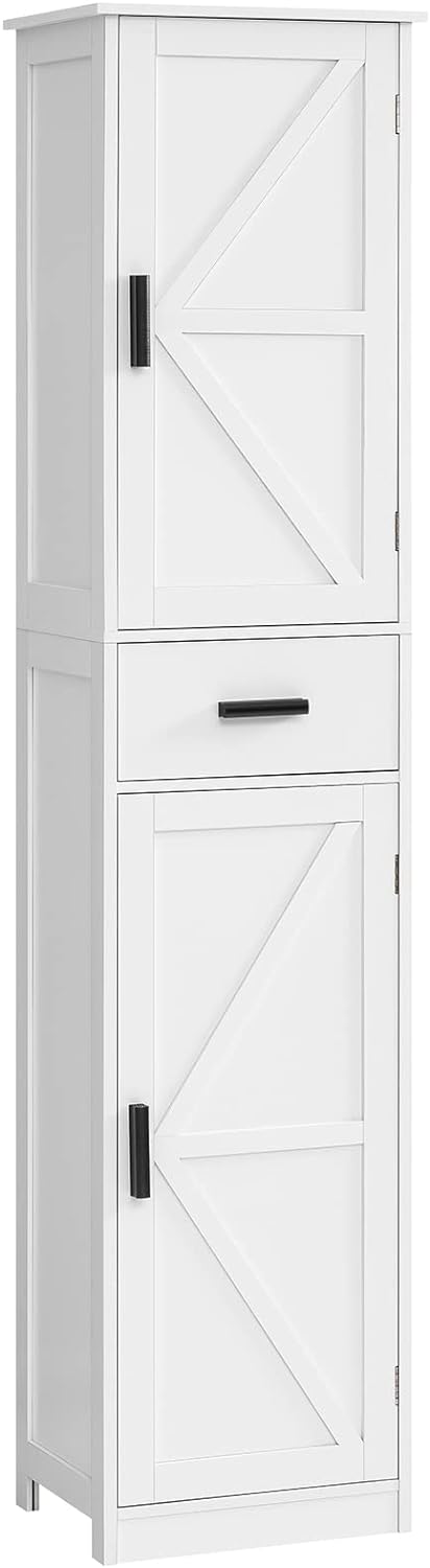 WEENFON Bathroom Storage Cabinet with 2 Doors & 1 Drawer, Tall Bathroom Cabinet with 6 Shelves, for Bathroom, Living Room, Kitchen, White