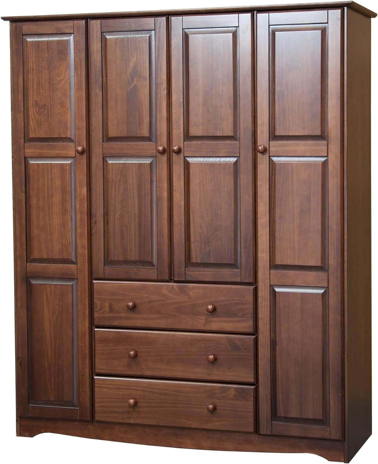 Palace Imports 100% Solid Wood Family Wardrobe Closet/Armoire, Mocha, 3 Clothing Rods Included, 60.25 w x 72 h x 20.75 d, Renewable Eco-Friendly Wood, Made in Brazil