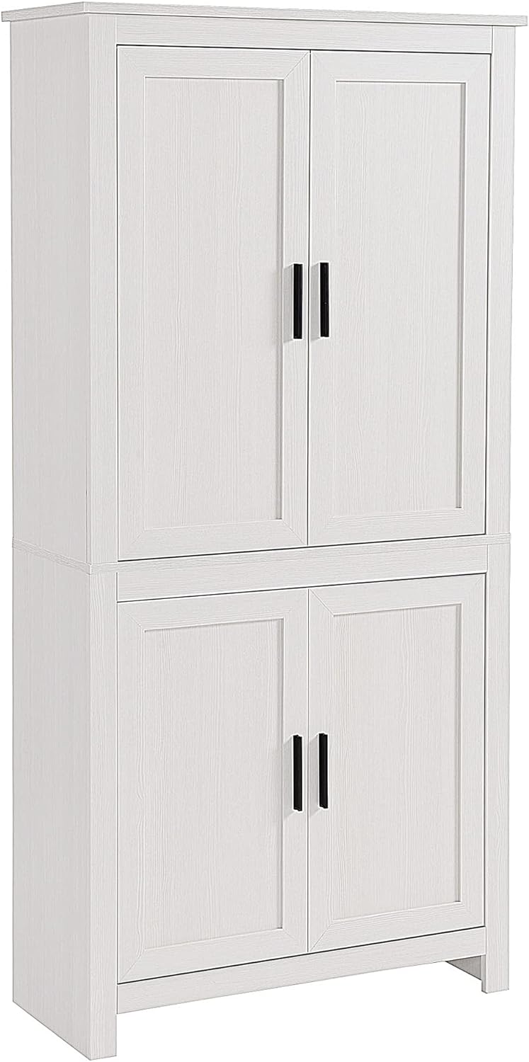 HOMCOM 64 4-Door Kitchen Pantry, Freestanding Storage Cabinet with 3 Adjustable Shelves for Kitchen, Dining or Living Room, Antique White