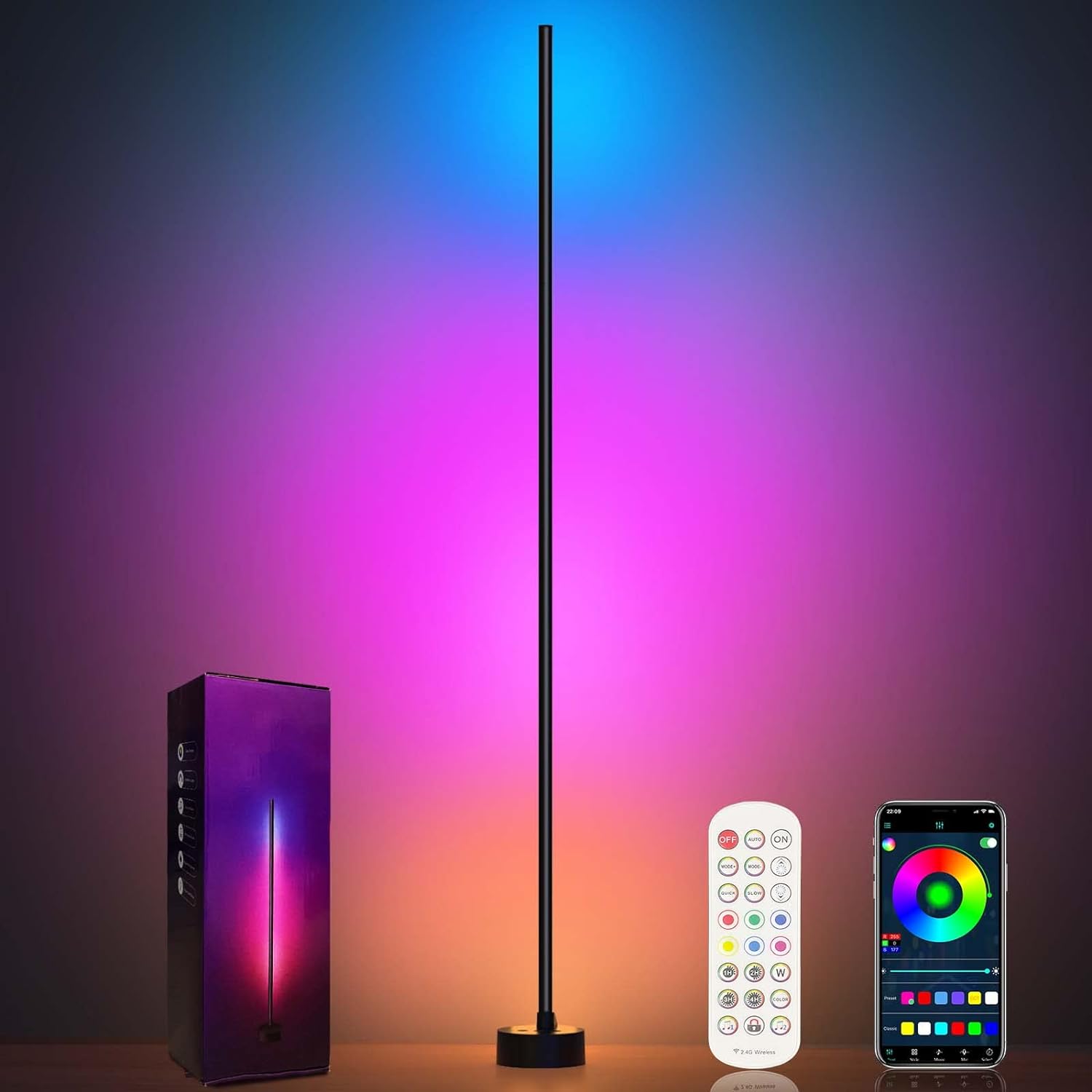 Corner Floor Lamp - Smart RGB LED Corner Lamp with App and Remote Control, 16 Million Colors & 68  Scene, Music Sync, Timer Setting - Ideal for Living Rooms, Bedrooms, and Gaming Rooms