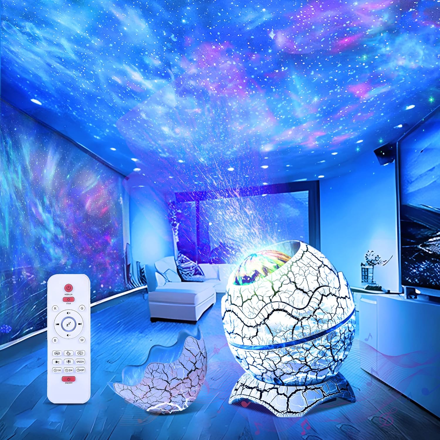 Dinosaur Egg Galaxy Star Projector Starry Light with Wireless Music Player, Night Light with White Noise, Nebula,Timer & Remote Control Best Gift & Decoration for Children' and Adults' Bedroom