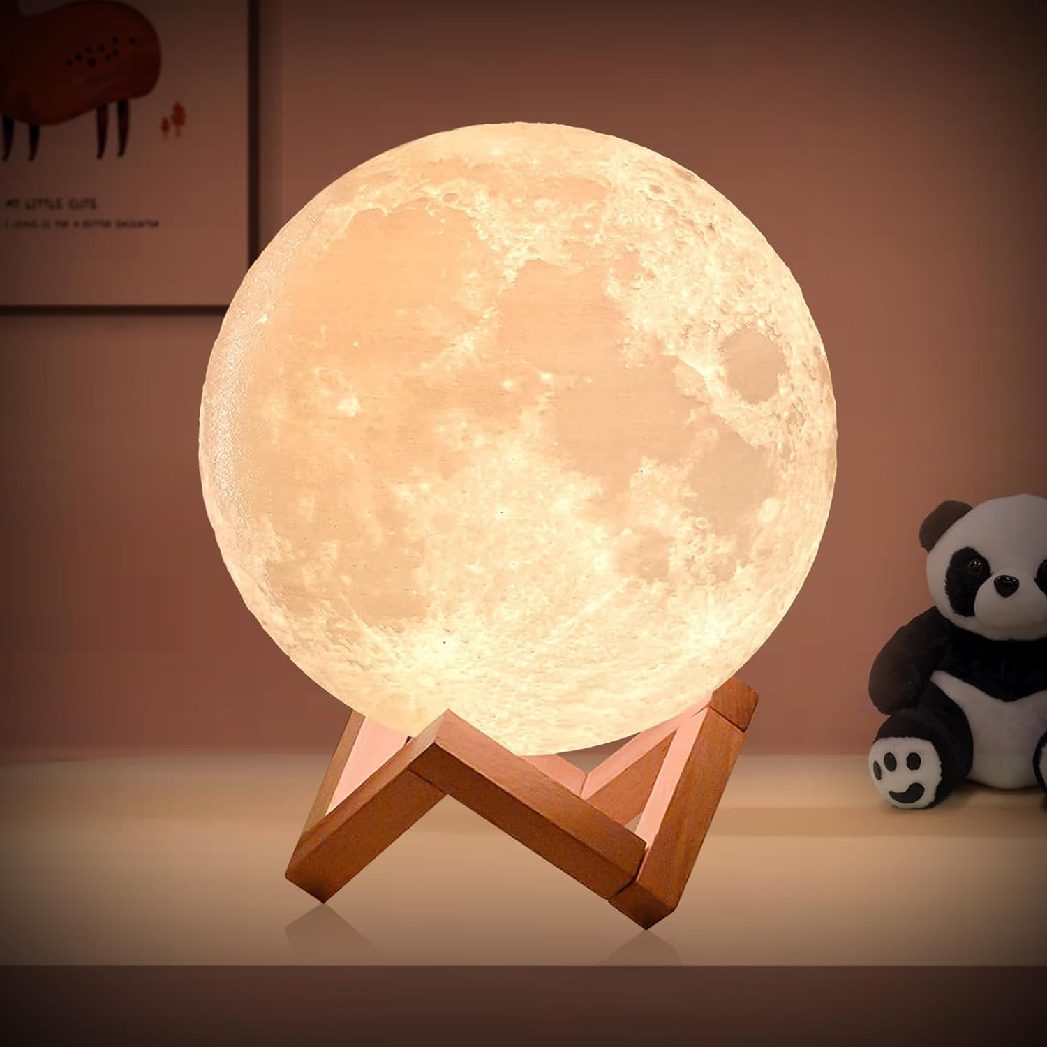 AED Moon Lamp 2023 Upgrade 3D Printing Moon Night Light 16 LED Colors Wooden Stand & Remote/Touch Control, Gifts for Women Girls Boys Kids Friends Anniversary Birthday 7.9 inch (X-Large)