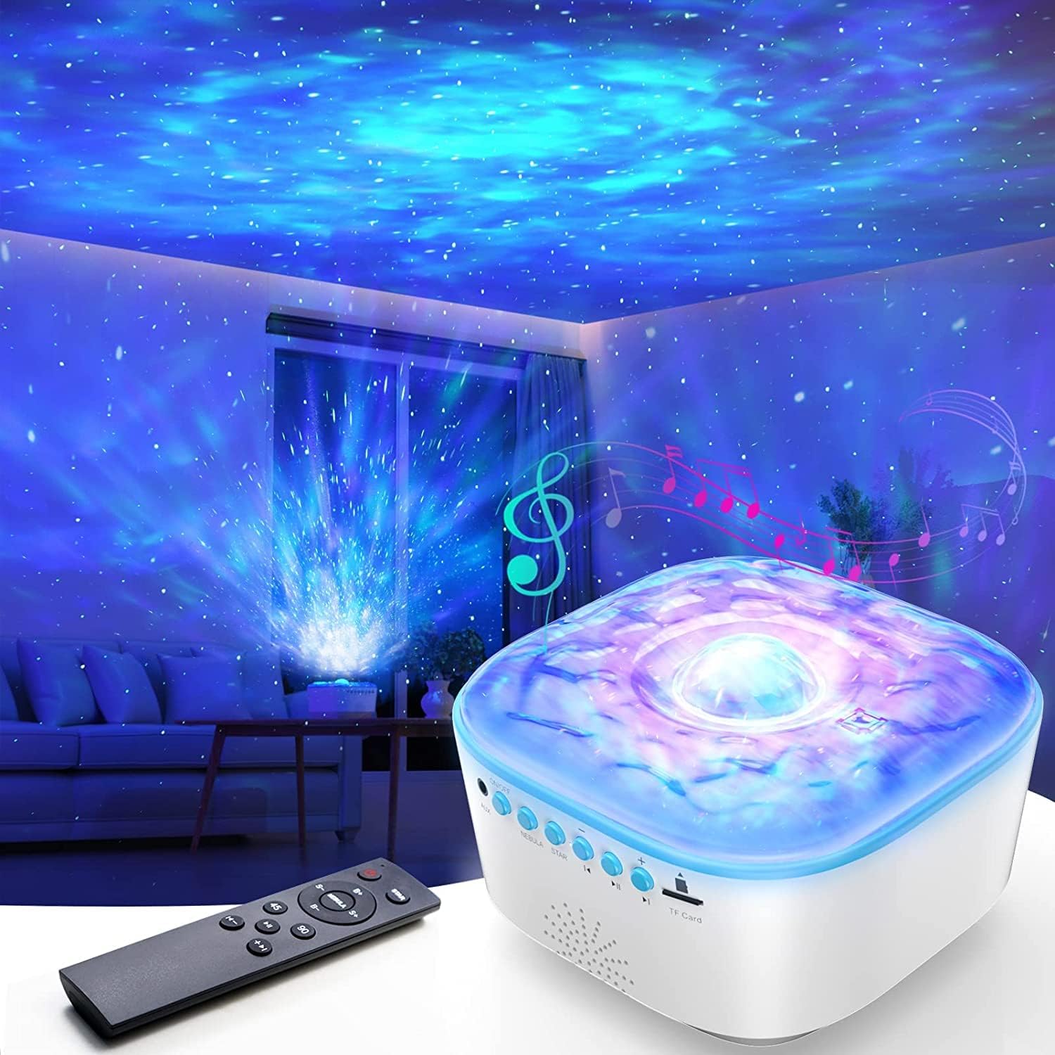 JUZIHAO Star Projector Galaxy Light - Star Night Light Projector with Remote Control, Timer, Built-in Speaker, Led Light Projector 8 Lighting for Kids Baby Adults Bedroom/Room Decor/Gift (White)