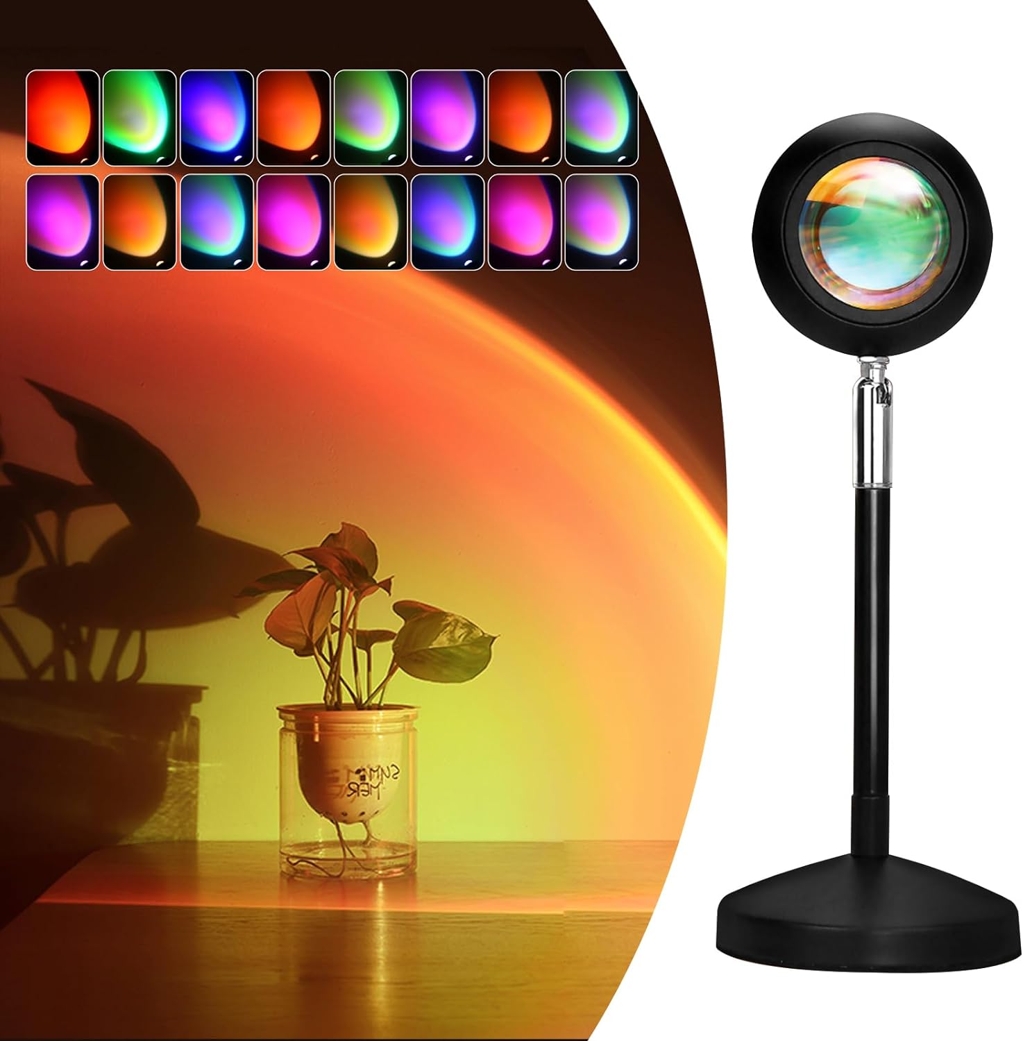 Sunset Lamp Night Light - 16 Colors & 4 Modes Sunset Projection Lamp with Remote, Color Changing Rainbow Sunlight Lamp, Romantic Visual Led Light Projector for Photography Room Decor