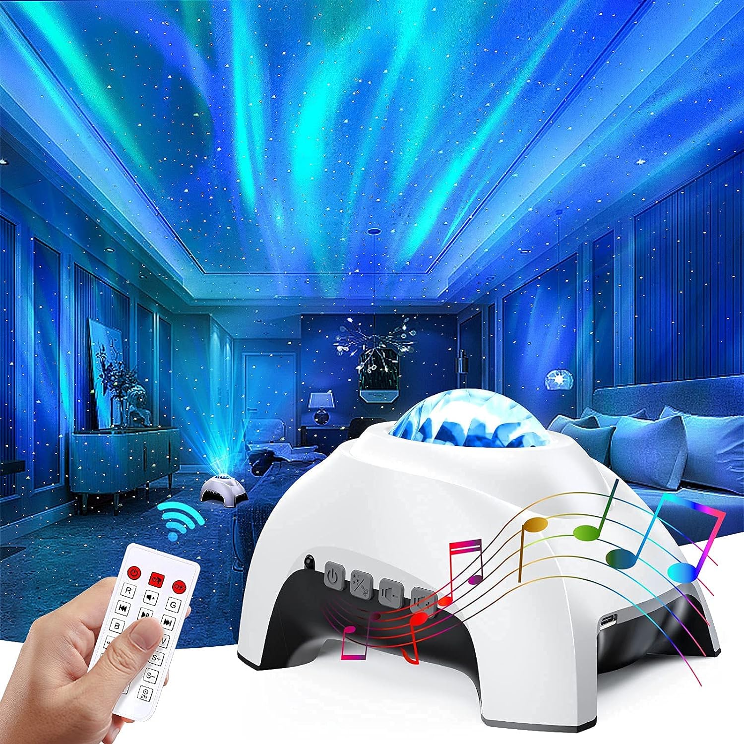 Yikubee Aurora Projector & White Noise Night Light,Northern Lights Star Projector with Bluetooth Speaker & Remote,Galaxy Light Projector for Baby Kids Adults,for Bedroom,Ceiling,Mood Ambiance