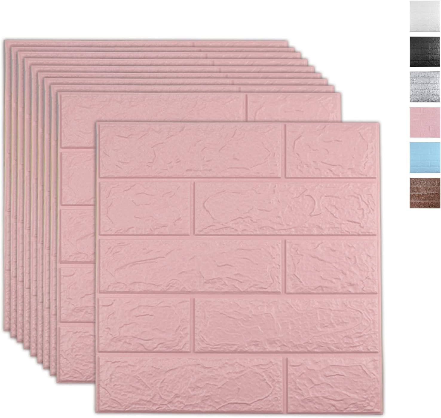 10 PCS Pink 3D Wall Panels, 14.5 sq.feet Coverage, Printable Wallpaper Sticker with Self-Adhesive Waterproof Brick PE Foam Wall Panels Peel and Stick for Interior Wall Decor Home Decoration