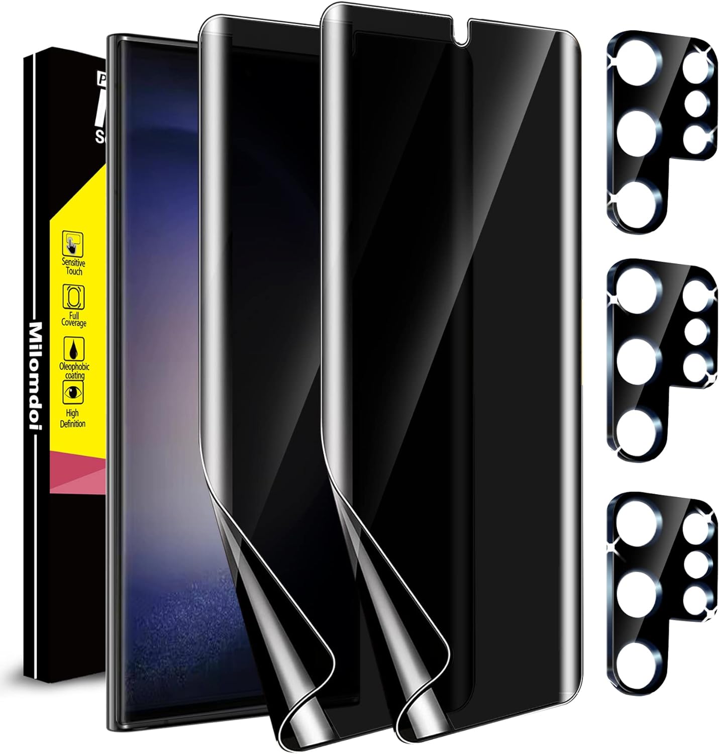 Milomdoi [2+3Pack For Samsung Galaxy S23 Ultra Privacy Screen Protector [Not Glass] Accessories 2 Pack Film Privacy Screen For Samsung S23 Ultra 5G With 3 Pack Tempered Glass camera lens protector