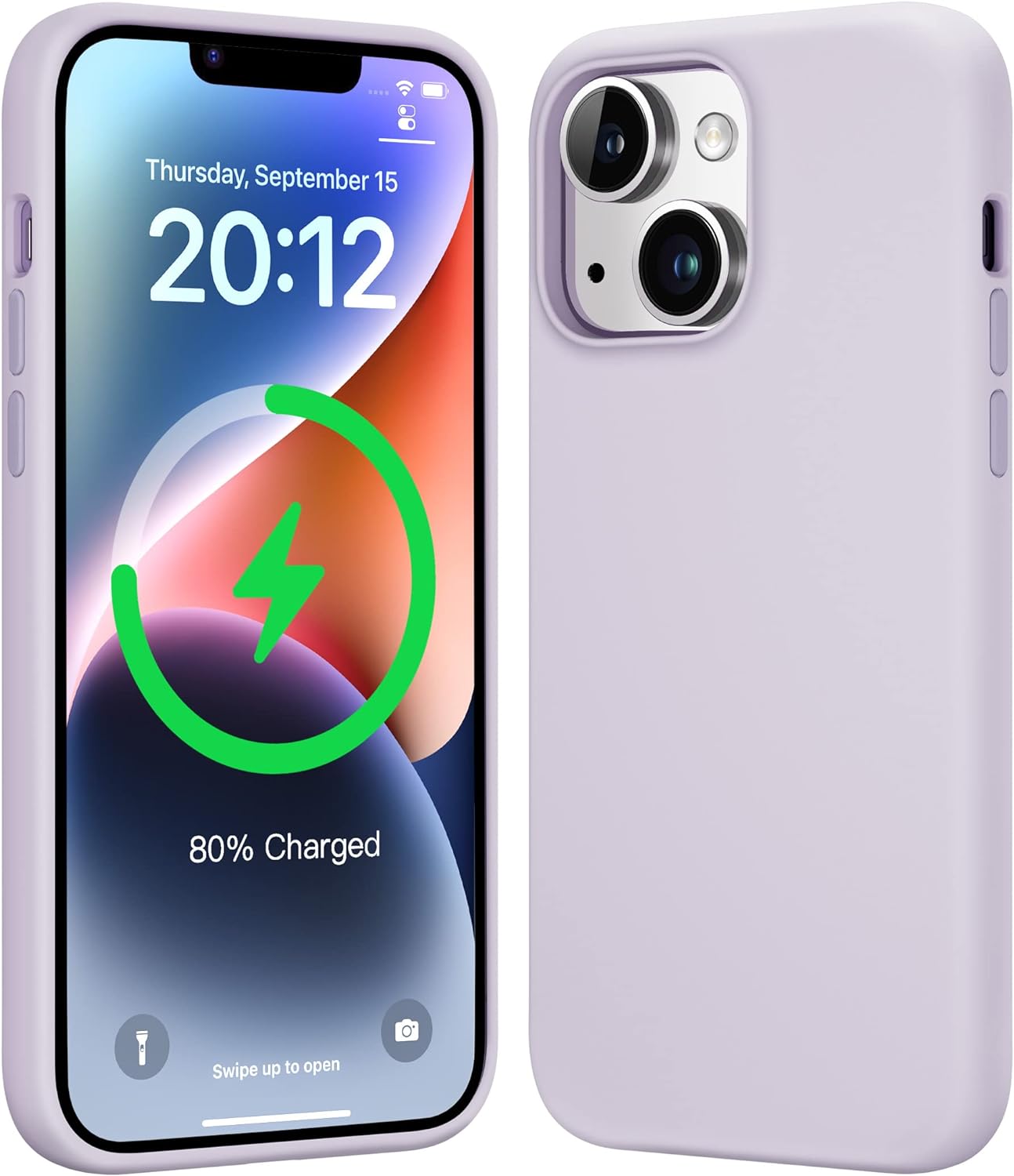 Mkeke Magnetic for iPhone 14 Plus Case [Compatible with MagSafe] Liquid Silicone Military Grade Shockproof Protective Phone Cover with Soft Microfiber Lining for Apple iPhone 14 Plus, Light Purple