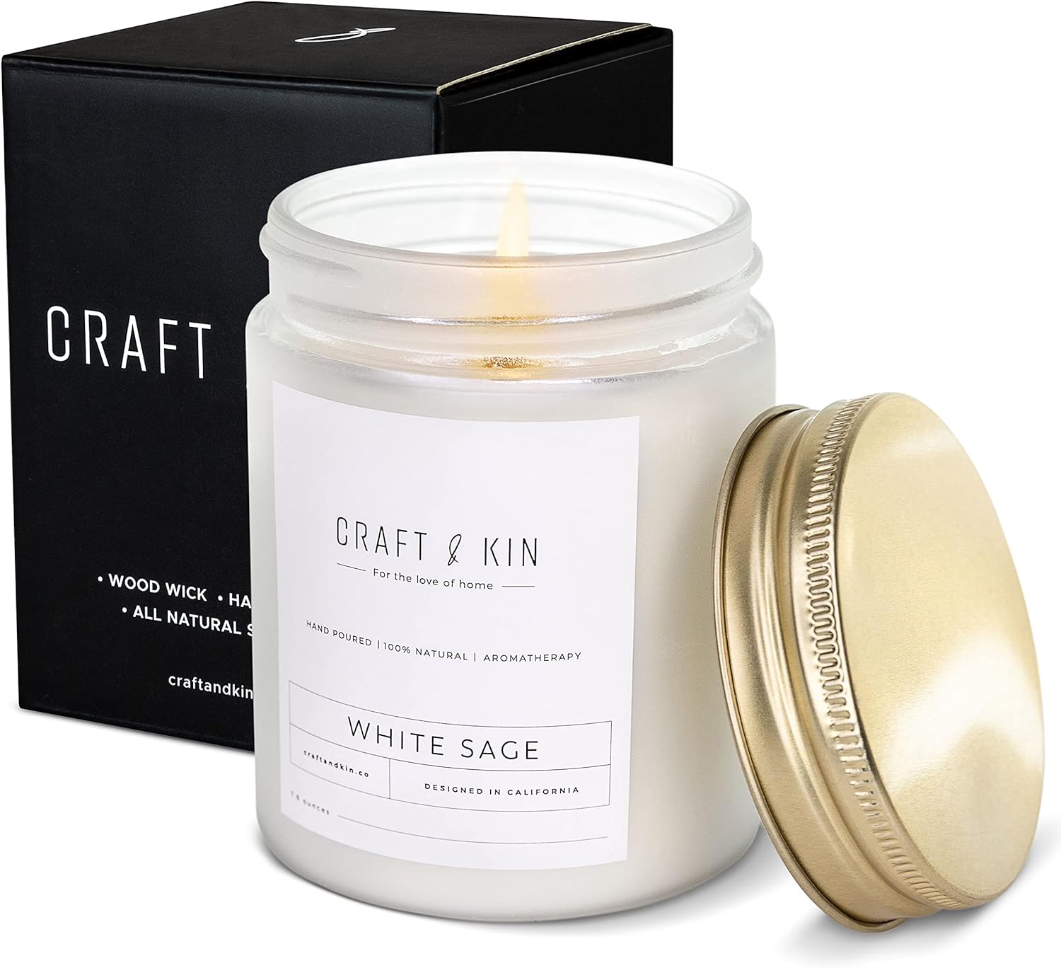 White Sage Candles | Sage Candles for Cleansing House | Winter Candle, Wood Wicked Candles | 8 oz 45 Hour Burn, Scented Candles for Home Scented Candle Sage, Soy Candles, Masculine Candle