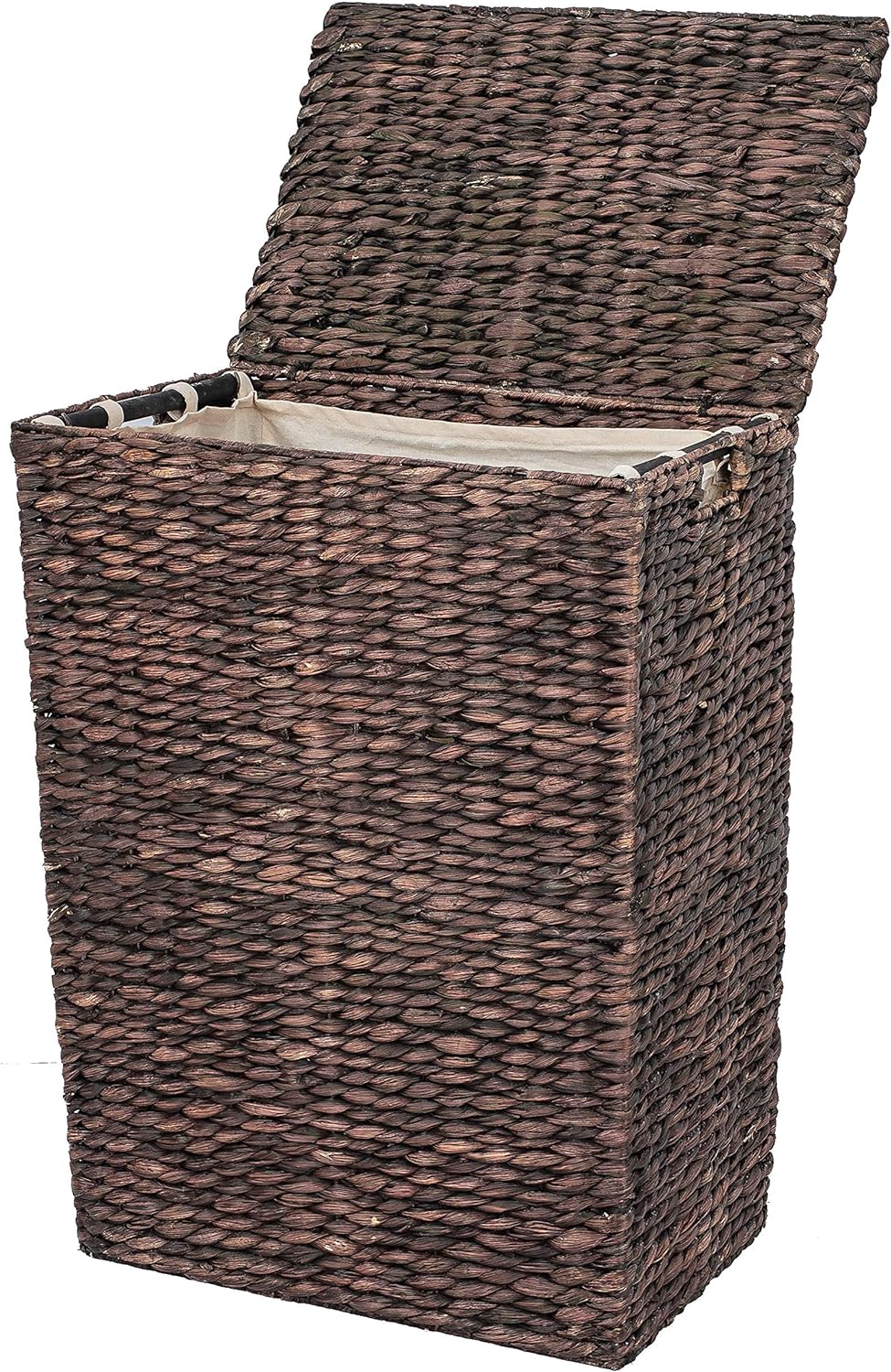 Artera Large Wicker Laundry Hamper - Woven Laundry Basket with Lid, Handles and Removable Cotton Liner for Bedroom, Bathroom, Laundry Room, 24.8 H x 18.9 W x 13 L inches (Espresso)