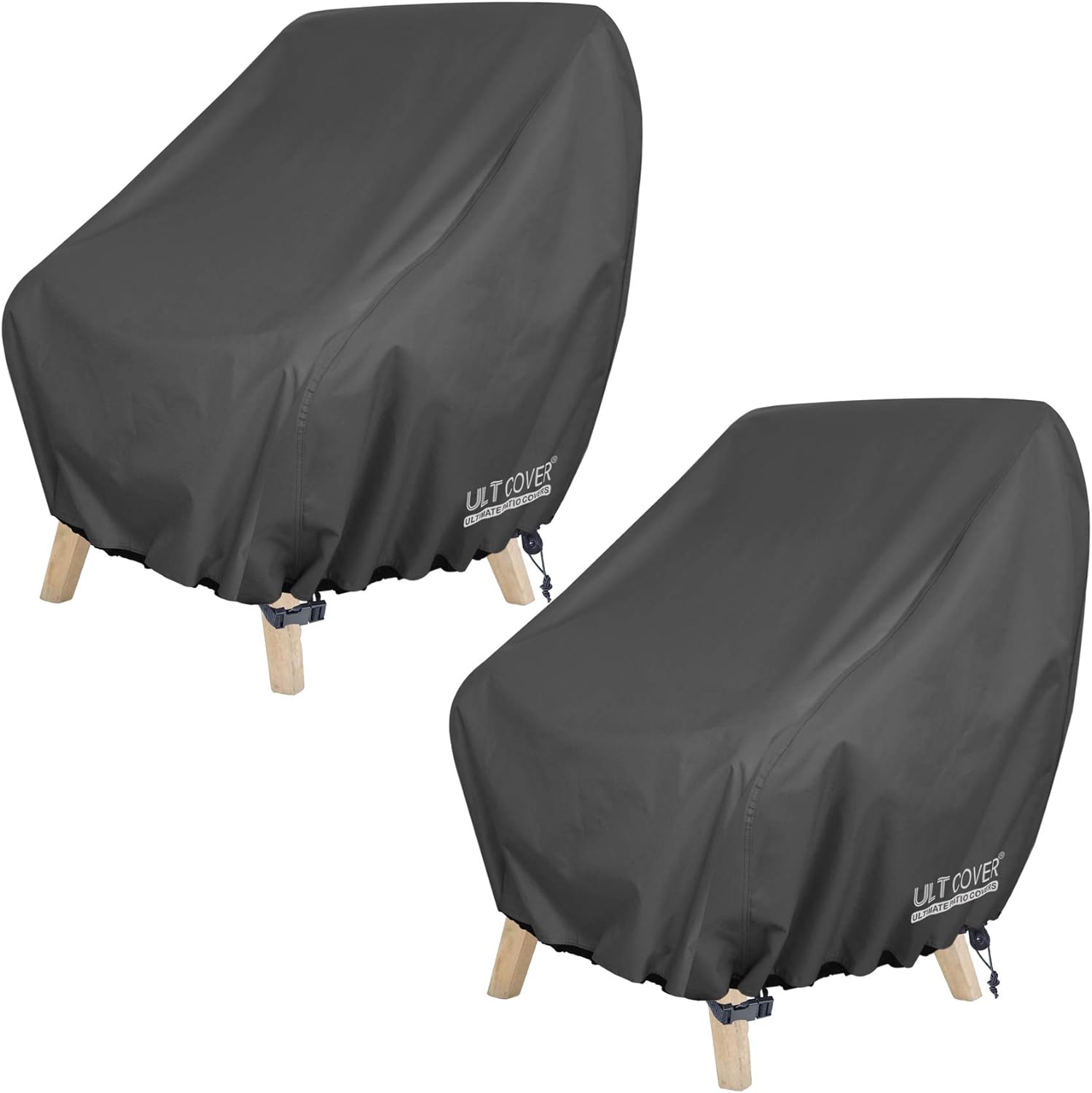 ULTCOVER Waterproof Patio Chair Cover 2 Pack  Outdoor Lounge Deep Seat Single Lawn Chair Cover Fits Up to 38W x 34D x 34H inches, Black