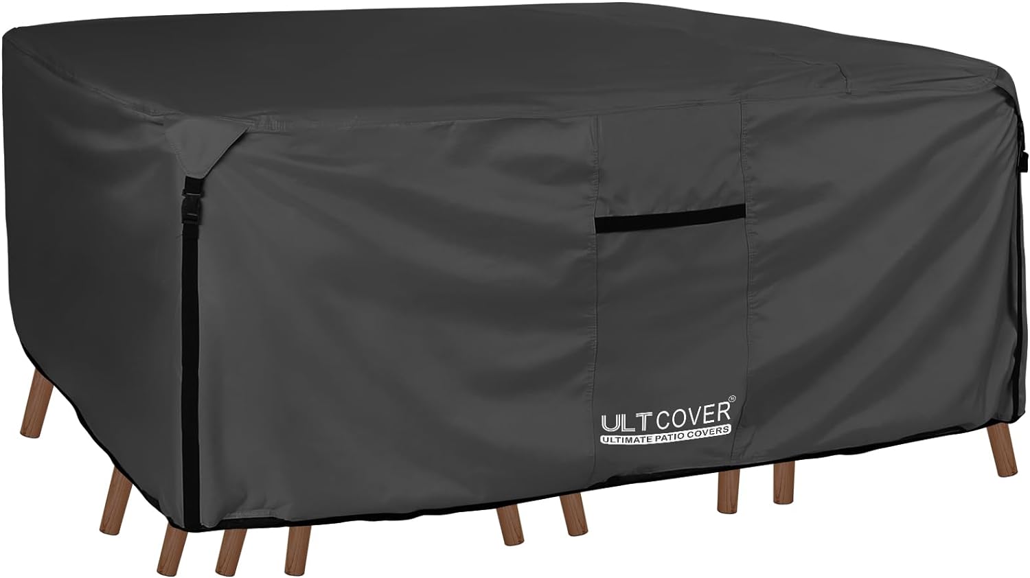 ULTCOVER 600D Tough Canvas Durable Rectangular Patio Table and Chair Cover - Waterproof Outdoor General Purpose Furniture Covers 111 x 74 inch, Black