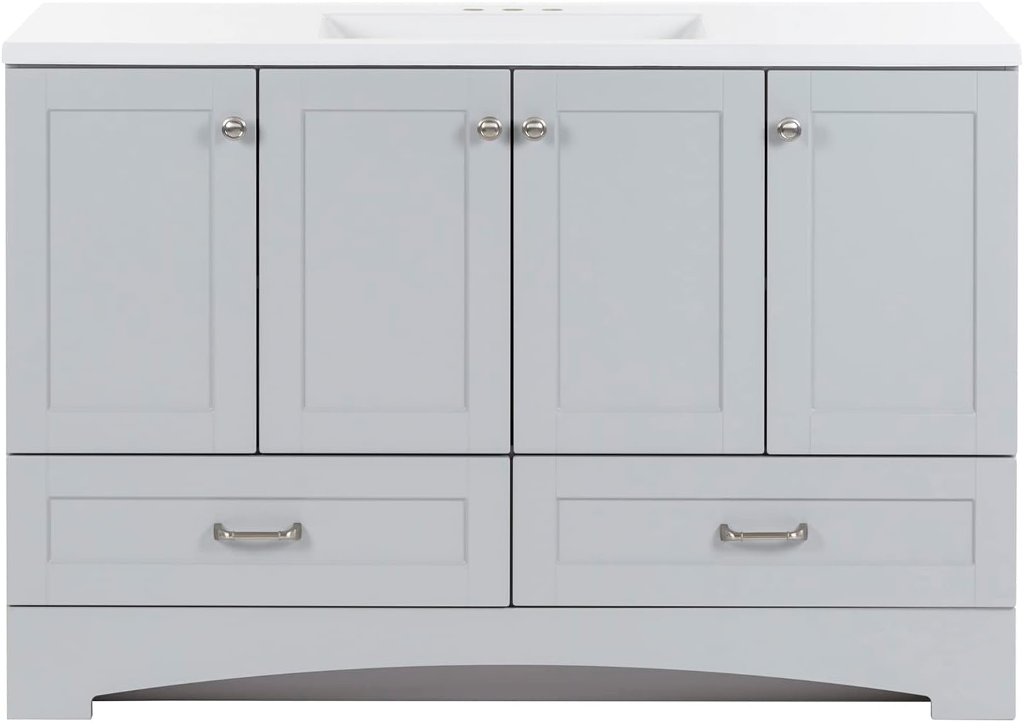 Spring Mill Cabinets Emlyn Bathroom Vanity with 3 Cabinets, 2 Shelves, 2 Drawers, and White Sink Top, 48.5 W x 18.75 D x 32.89 H, Pearl Gray
