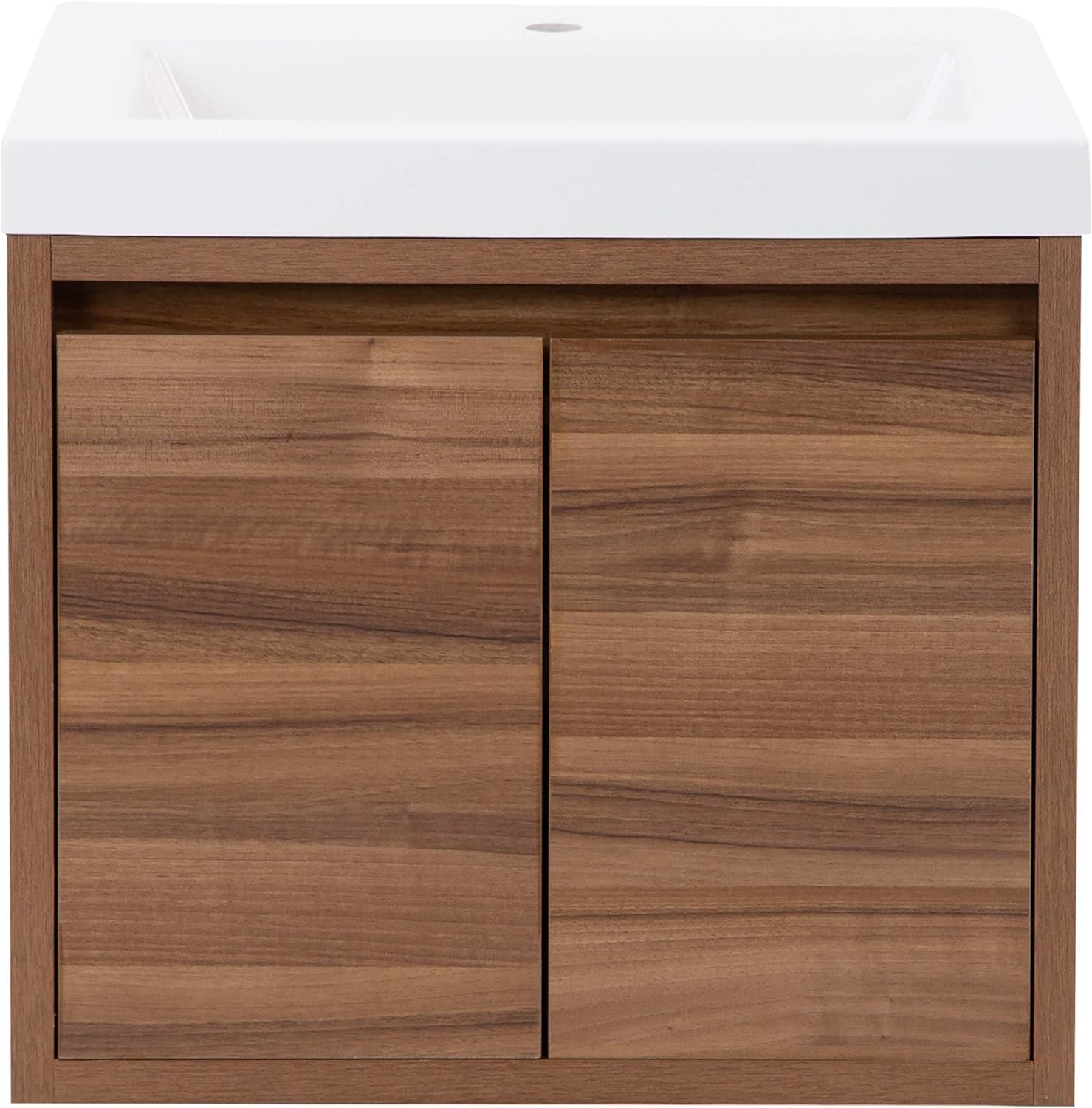Spring Mill Cabinets Kelby Modern Floating Bathroom Vanity with 2-Door Cabinet Sink Top, 24.5 W x 18.75 D x 22.25 H, Brown and White