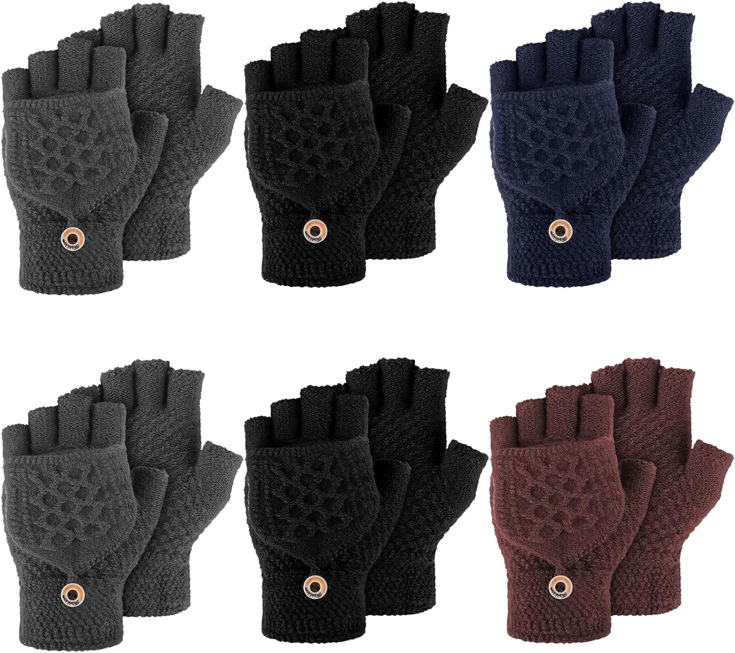 Zhanmai 6 Pairs Womens Fingerless Gloves with Finger Flaps Winter Knitted Convertible Mittens Half Cover Flip Top Mittens