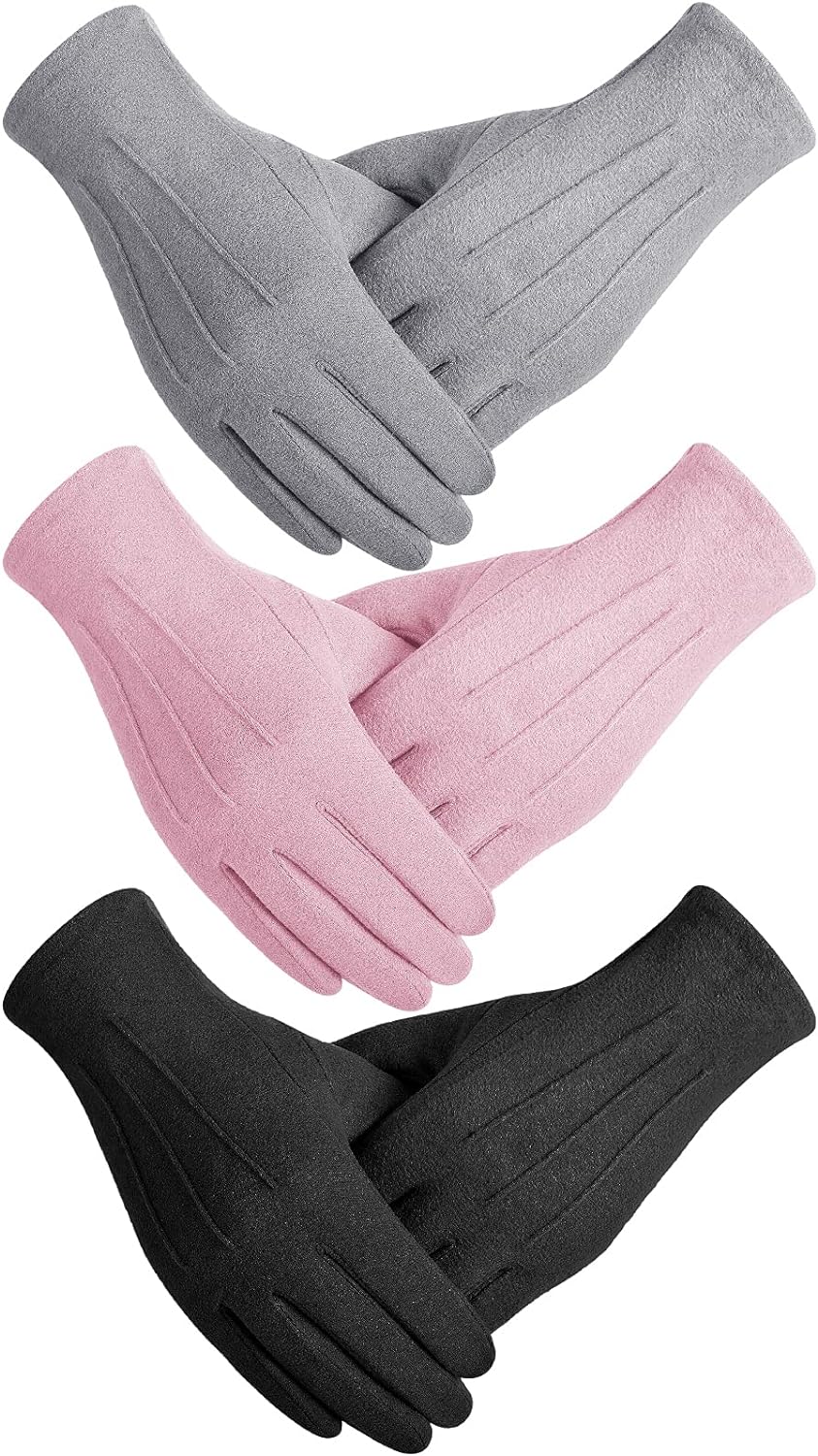 Zhanmai 3 Pairs Women Gloves Winter Touch Screen Gloves Elastic Warm Touchscreen Gloves Stretch Cold Weather Texting Gloves Thermal Windproof Touchscreen Gloves