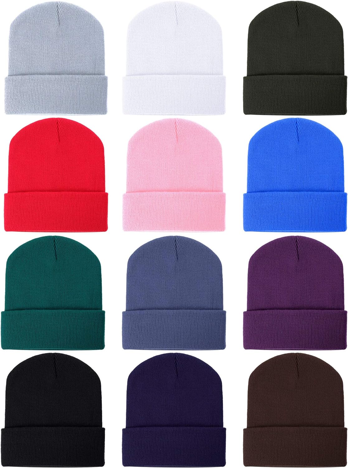 Zhanmai 12 Pieces Knit Hat Beanie Hats Warm Cozy Knitted Cuffed Skull Cap for Adults Kids