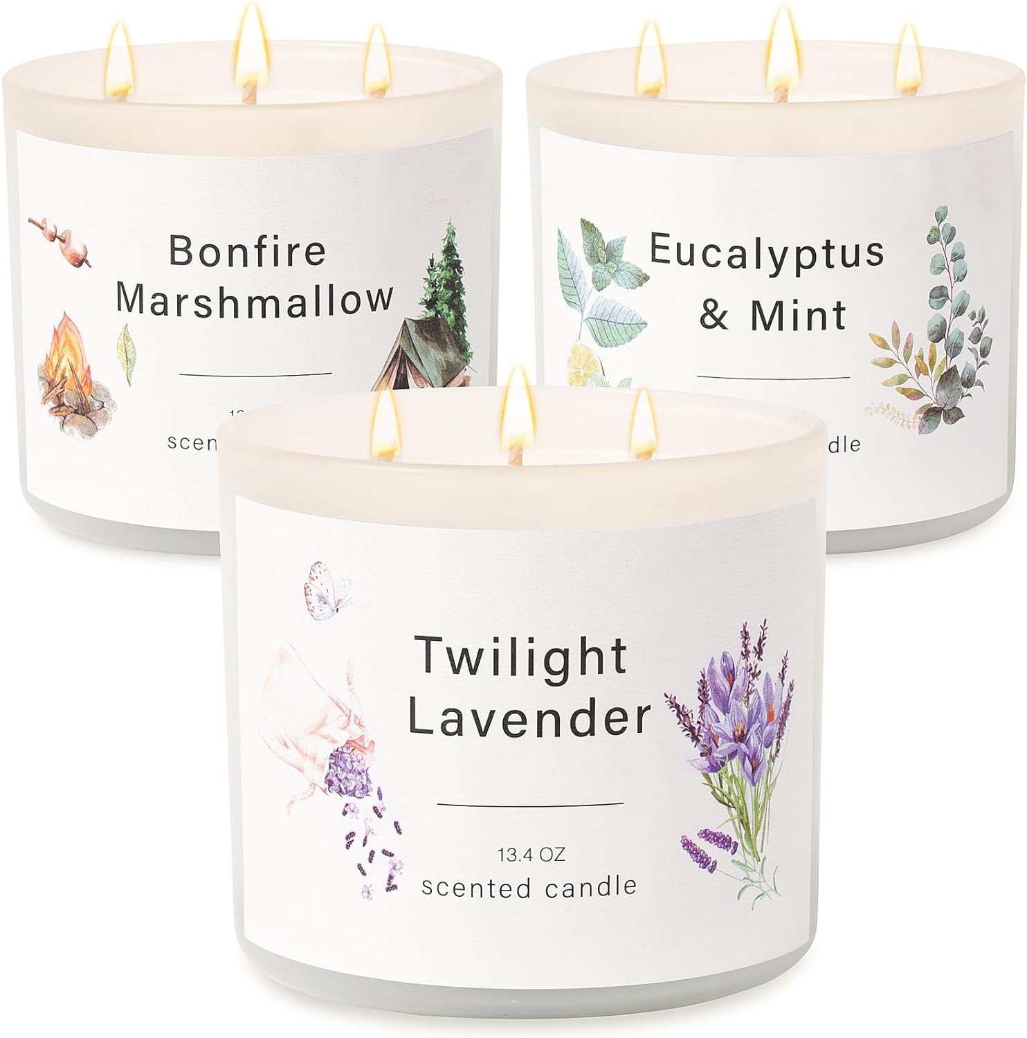 3 Pack Candles for Home Scented, Bath and Body Works Candles, 40.2 oz Large 3 Wick Jar Candle 300 Hour Long Lasting, Marshmallow/Eucalyptus & Mint/Lavender Aromatherapy Candle Gift Set