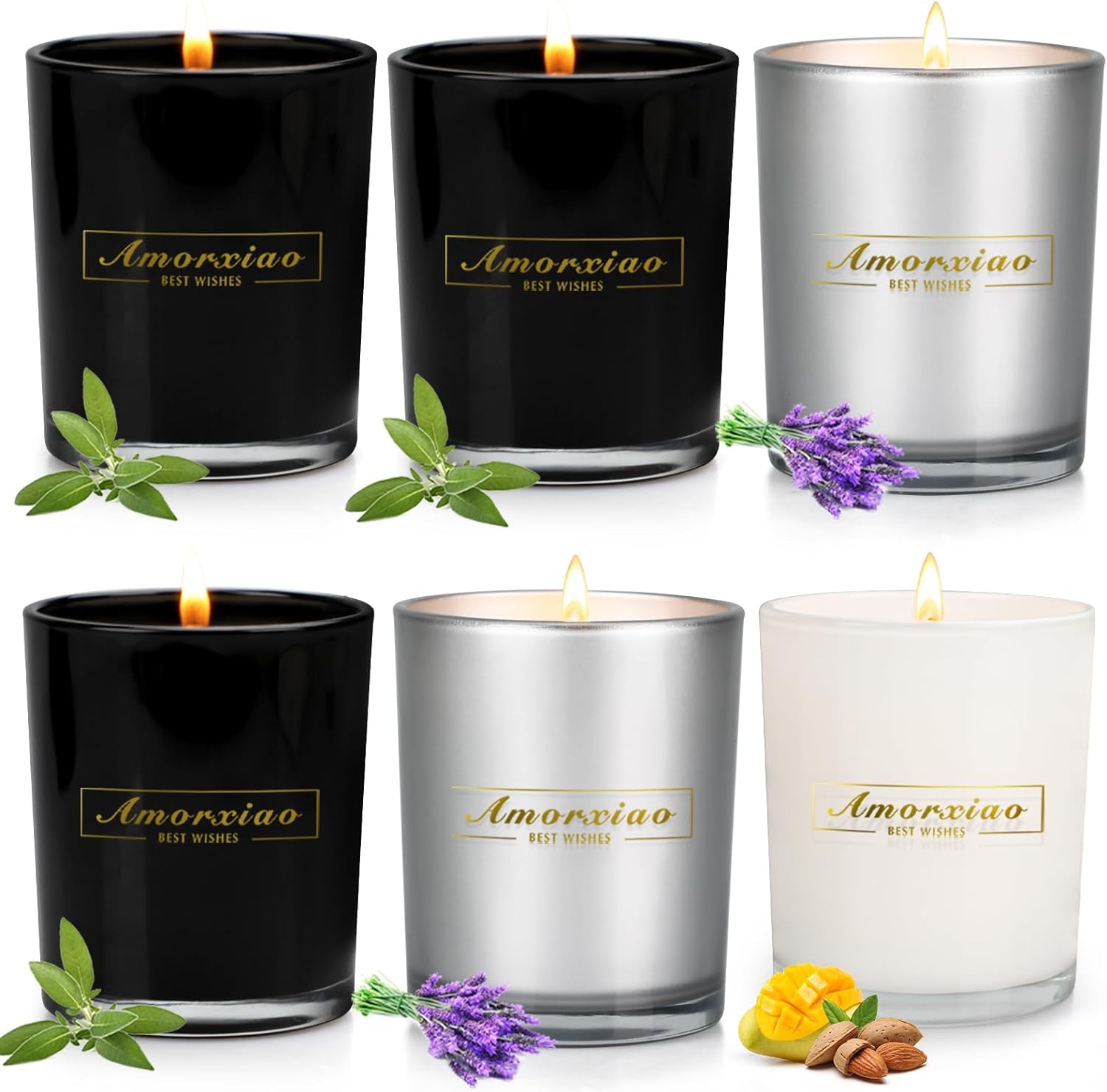 6 Pack Candles for Home Scented, Candles Clearance for Cleansing House Long Lasting Burn Natural Soy Wax Candles, Candle Set Gifts for Women, Valentine Gifts for Her,Sage,Lavender