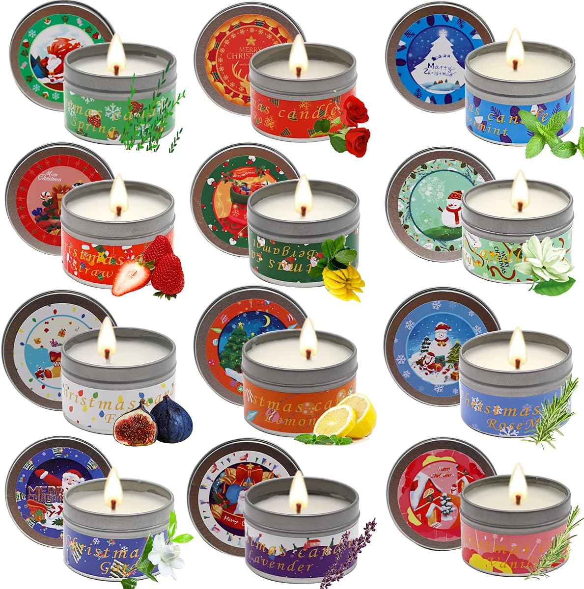 Christmas Scented Candles Gift Set, 12 PCS 2.5oz Aromatherapy Candles Gifts for Women Soy Wax Candles Gift for mom Portable Travel Tin Jar Candles for Birthday, Thanksgiving, Mother' Day