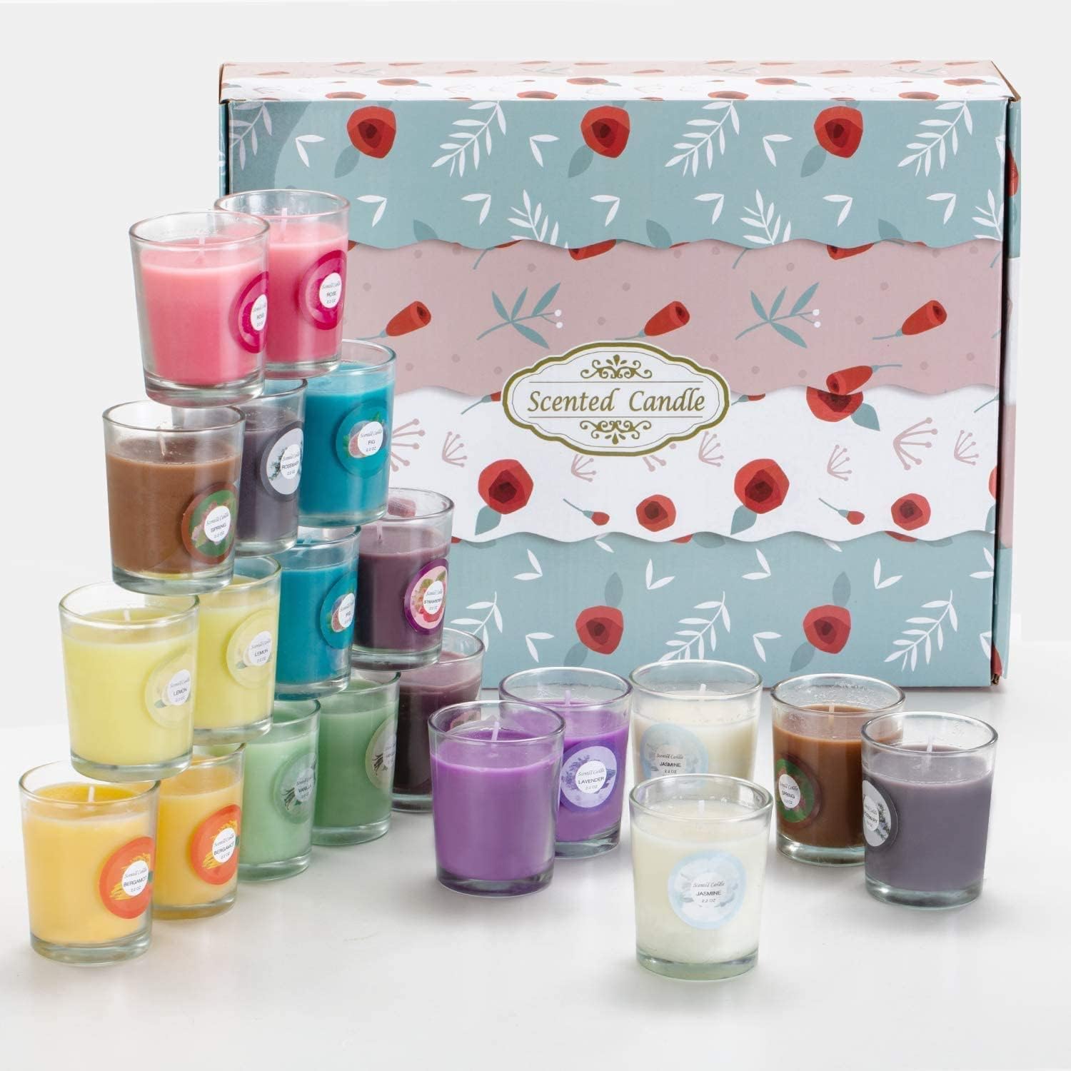 20 Pack Strong Scented Candles Gift Set with 10 Fragrances for Home and Women, Aromatherapy Soy Wax Glass Jar Candle