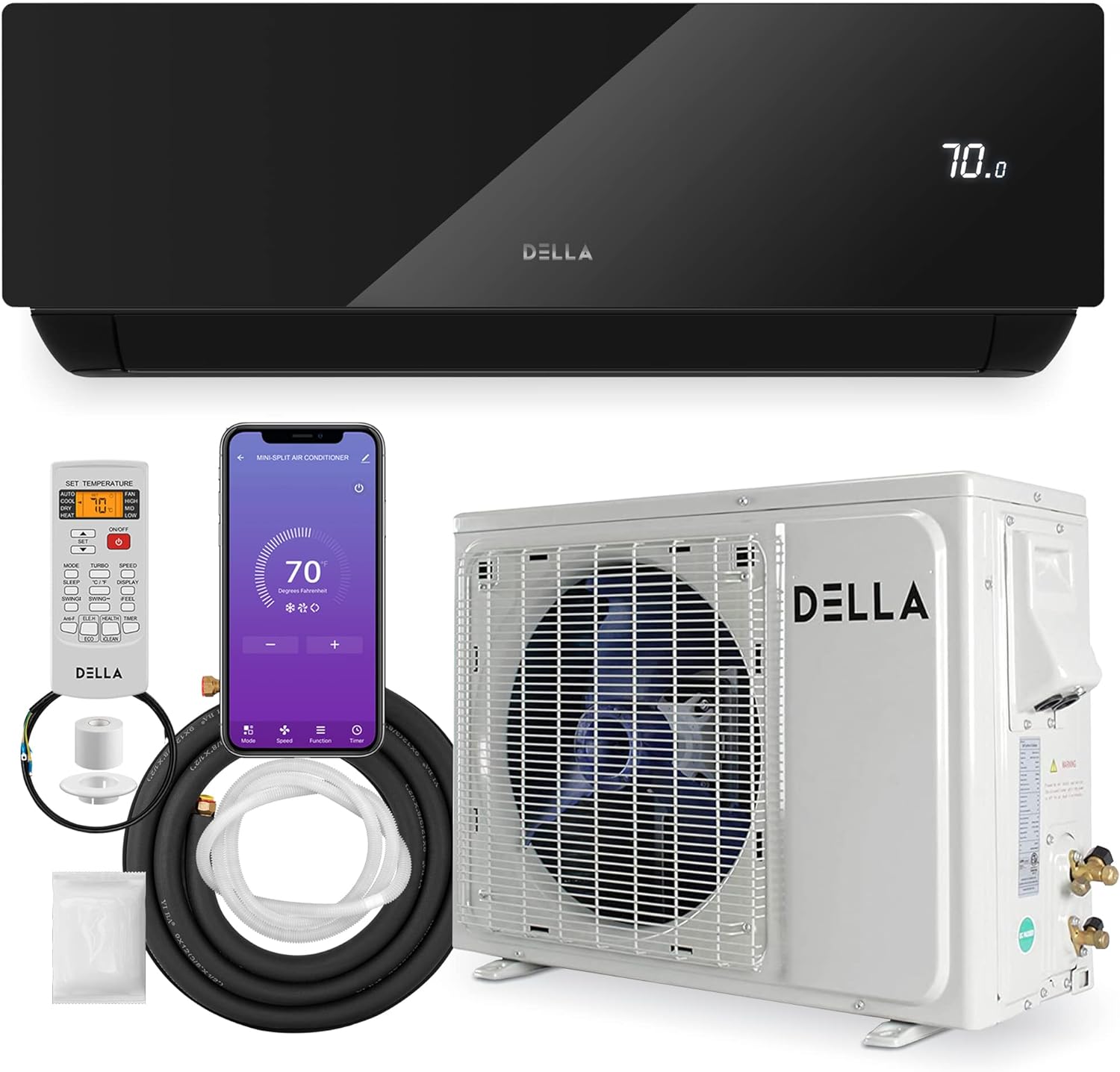 DELLA 18000 BTU Energy Saving Mini Split Work with Alexa 19 SEER2 Cools Up to 1000 Sq.Ft Wifi Split AC & 1.5 Ton Heat Pump Ductless Pre-Charged Inverter System(JPB Series with R32 refrigerant)