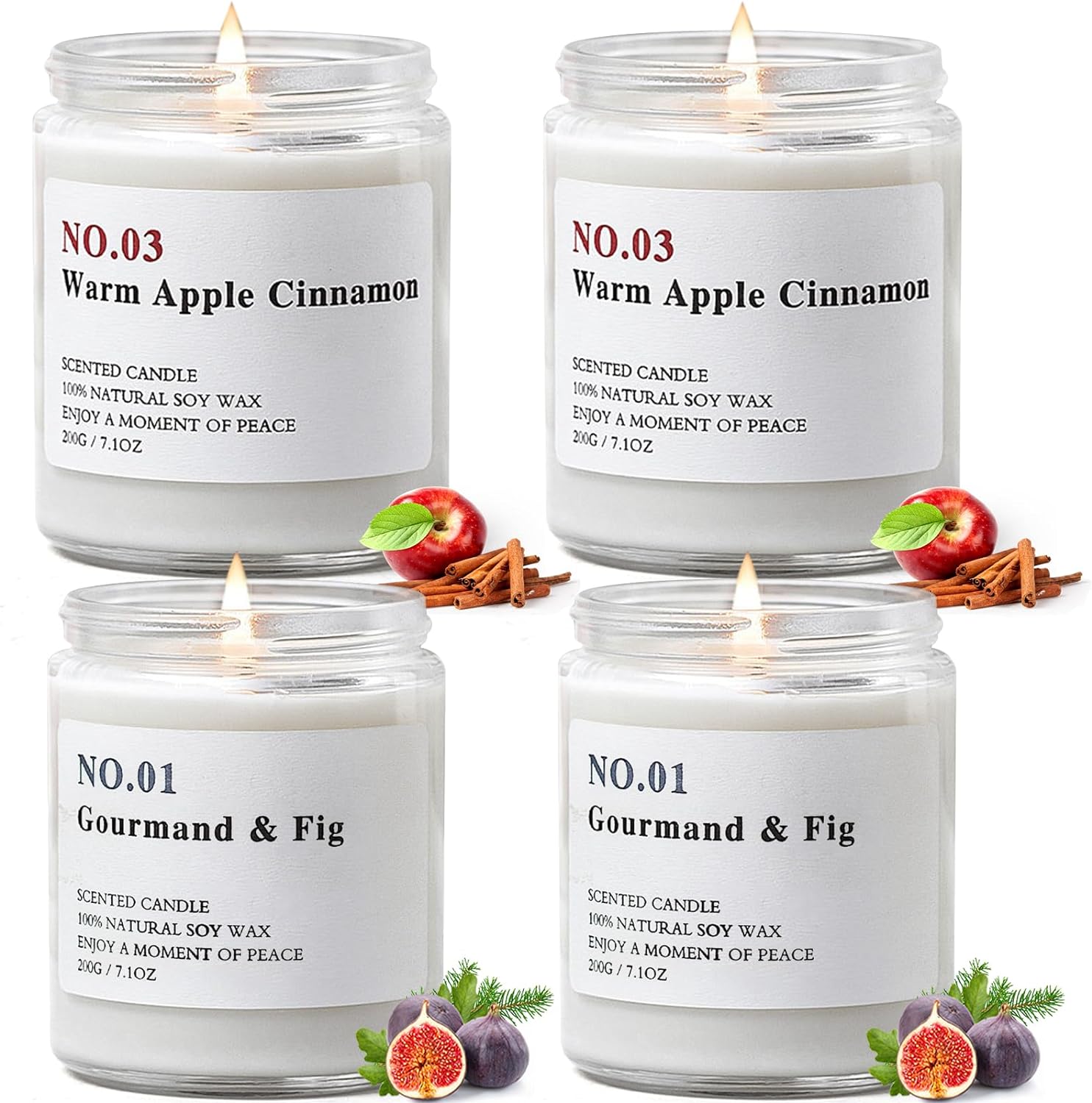 4 Pack Candles for Home Scented, Cinnamon Apple Candles Set, 28 oz 200 Hour Long Lasting Scented Candles, Aromatherapy Candles Gift Set for Women, Birthday, Mother', Anniversary Day