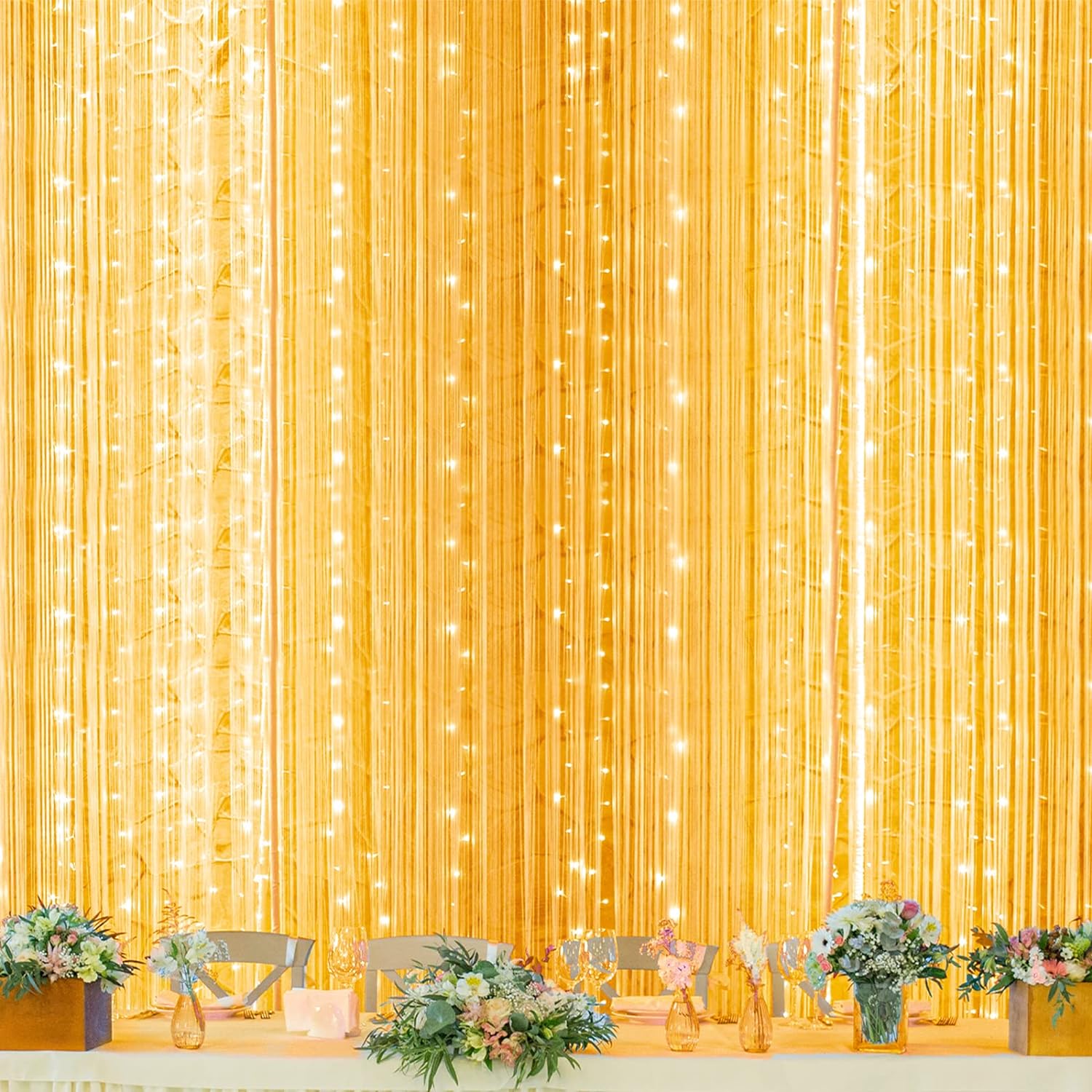 Twinkle Star 600 LED Window Curtain String Light for Wedding Party Home Garden Bedroom Outdoor Indoor Wall, Warm White