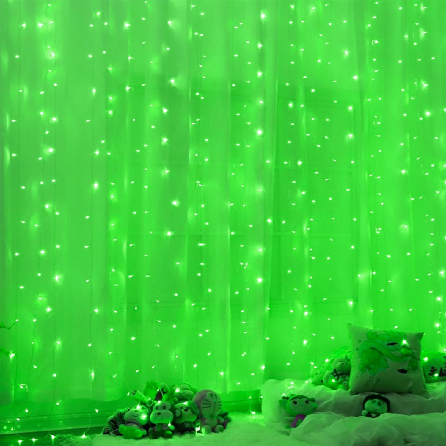 Twinkle Star 300 LED Window Fairy Curtain String Lights, 8 Modes Fairy Lights for St Patrick' Day Halloween Christmas Bedroom Wedding Party Home Garden Outdoor Indoor Wall Decorations, Green