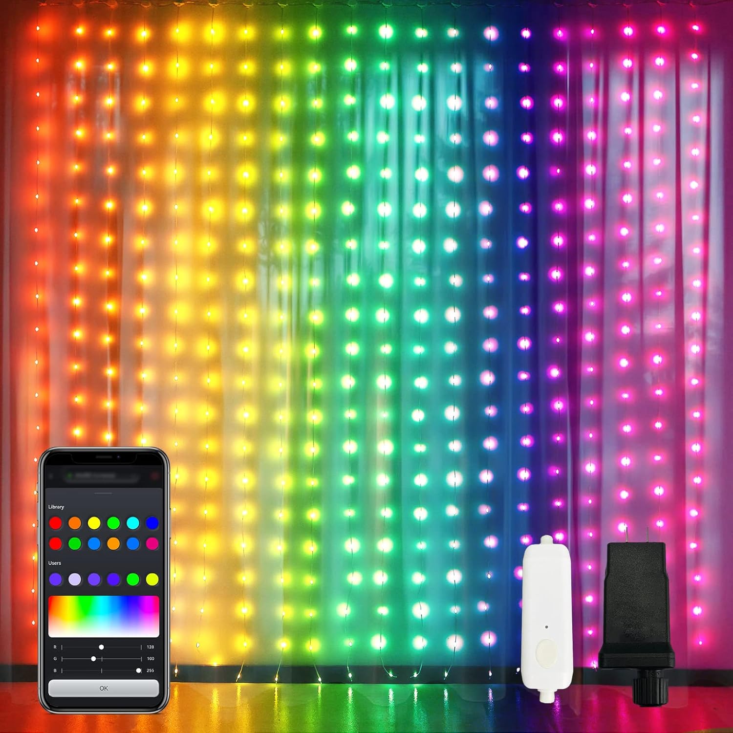 JMEXSUSS App-Controlled Color Changing Curtain Lights, 400 LED RGB String Lights for Halloween, Bedroom, Window, Wall, Party, Backdrop, Christmas, Indoor, and Outdoor Decorations, 6.5x6.5 ft