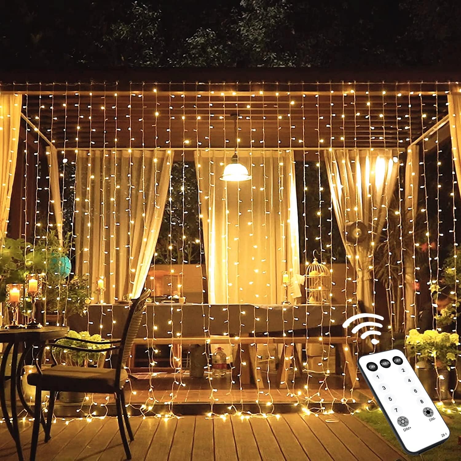 JMEXSUSS 600 LED Christmas Curtain Lights Outdoor, 9.5x19.6ft Christmas String Lights Plug in with Remote, 8 Modes Wall Hanging Lights for Bedroom Party Backdrop Wedding Christmas Decor, Warm White