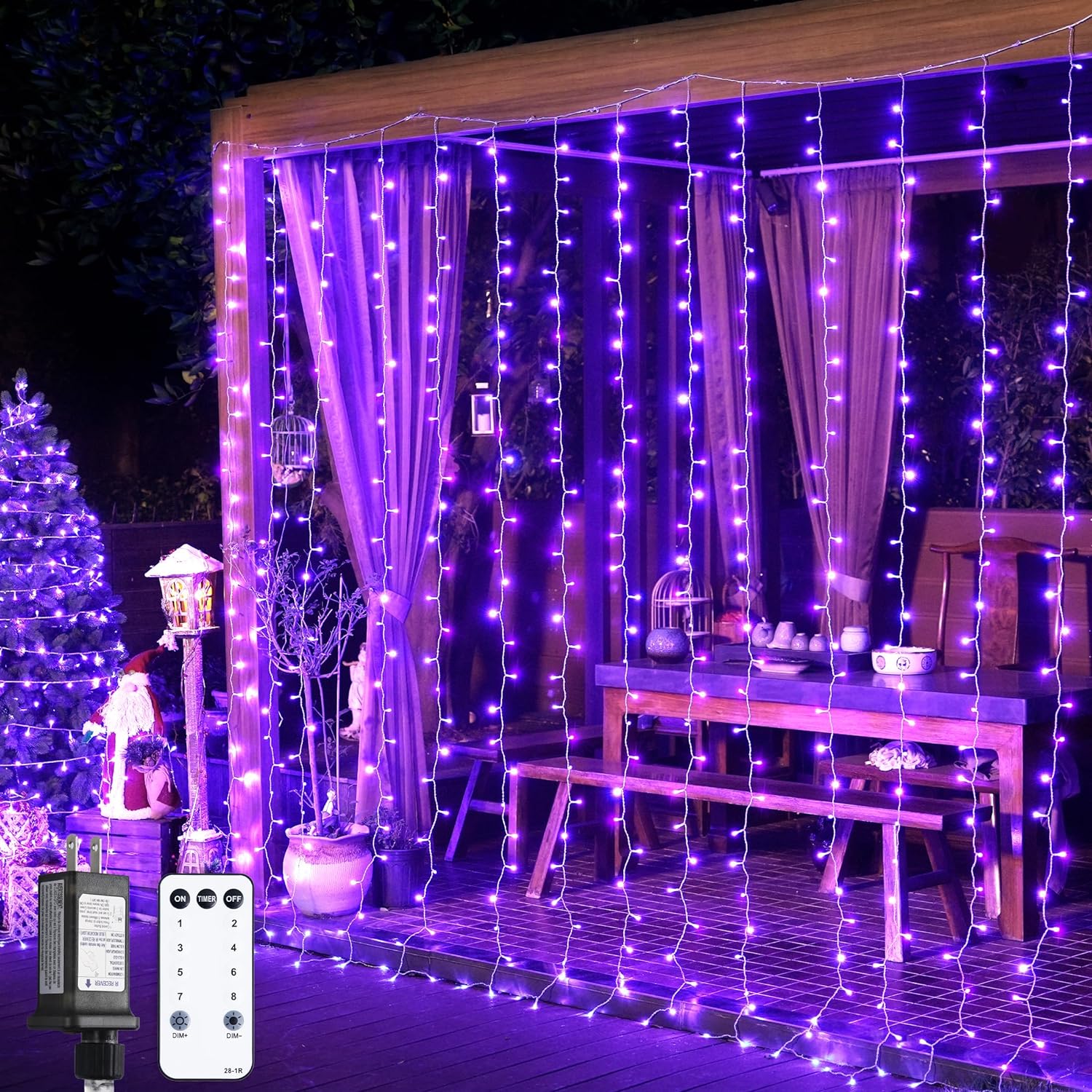 JMEXSUSS 300LED Purple Curtain Lights with Remote, Christmas Curtain Hanging Lights Plug in, 8 Modes Purple String Lights for Bedroom Window Wall Party Backdrop Halloween Christmas Decorations